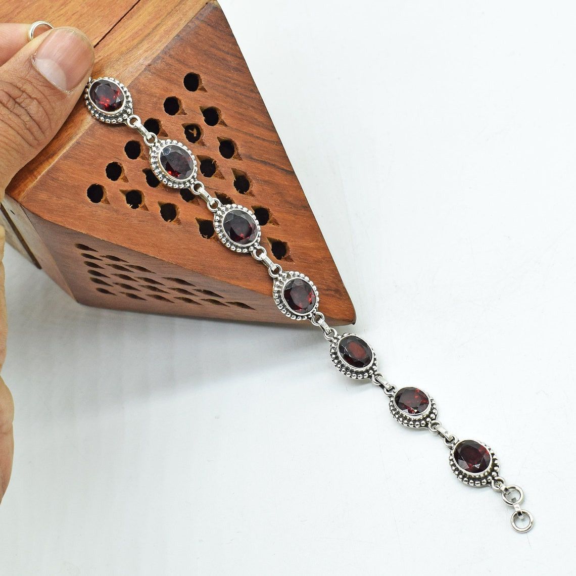 Handmade Natural Red Garnet Gemstone Bracelet, Garnet Birthstone 925 Size ONE SIZE - 4 Thumbnail