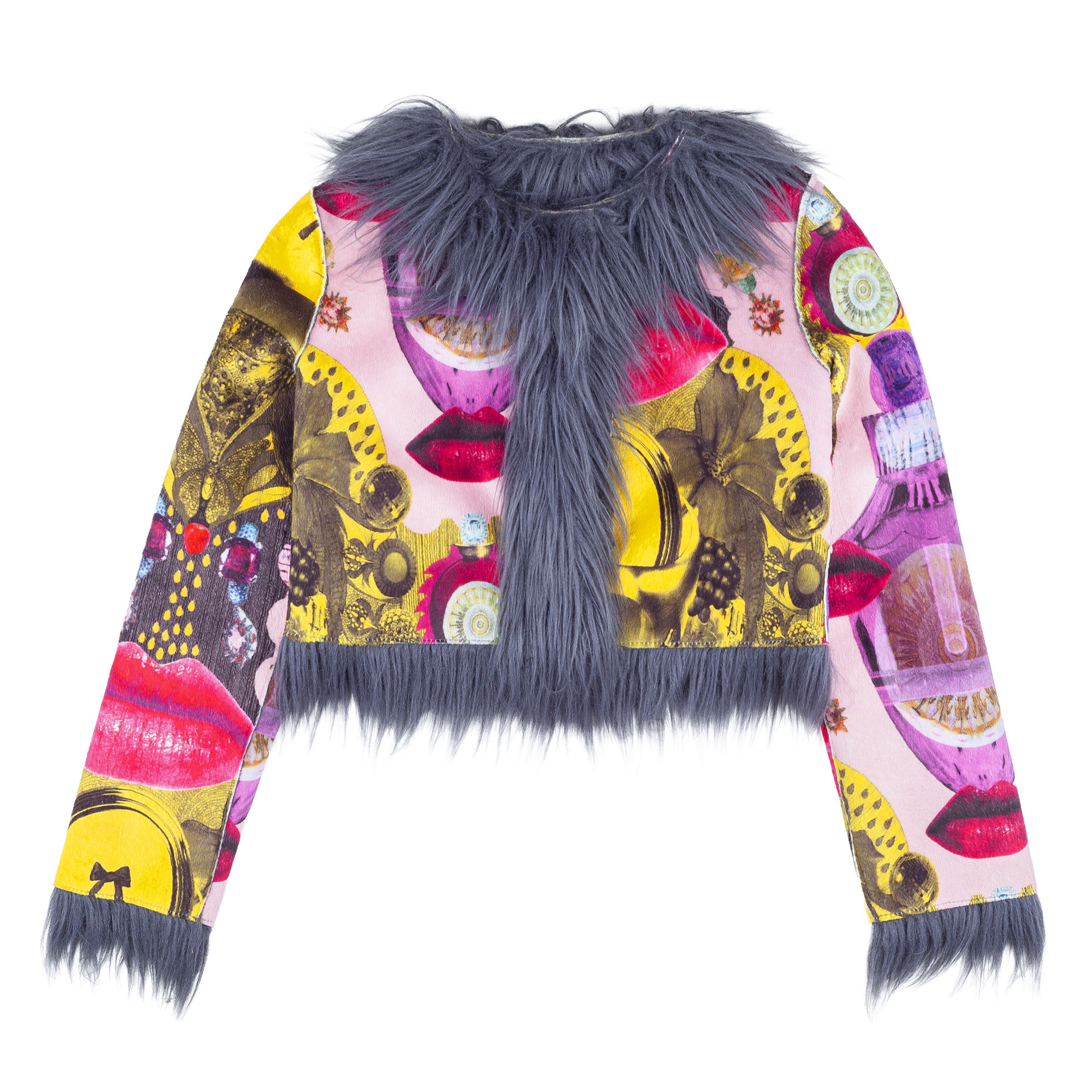 Custo Barcelona Custo Barcelona Vintage Lip Print Faux Fur Crop Jacket Size S / US 4 / IT 40 - 1 Thumbnail