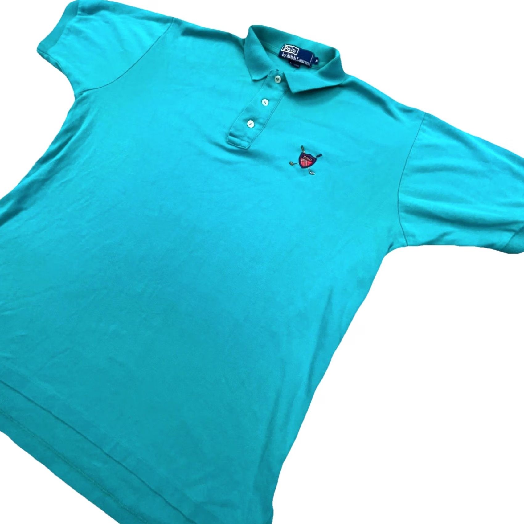 Vintage VINTAGE Polo Golf Shirt Men Medium Blue Teal Y2K Crest Polo Ralph Lauren Size US M / EU 48-50 / 2 - 2 Thumbnail