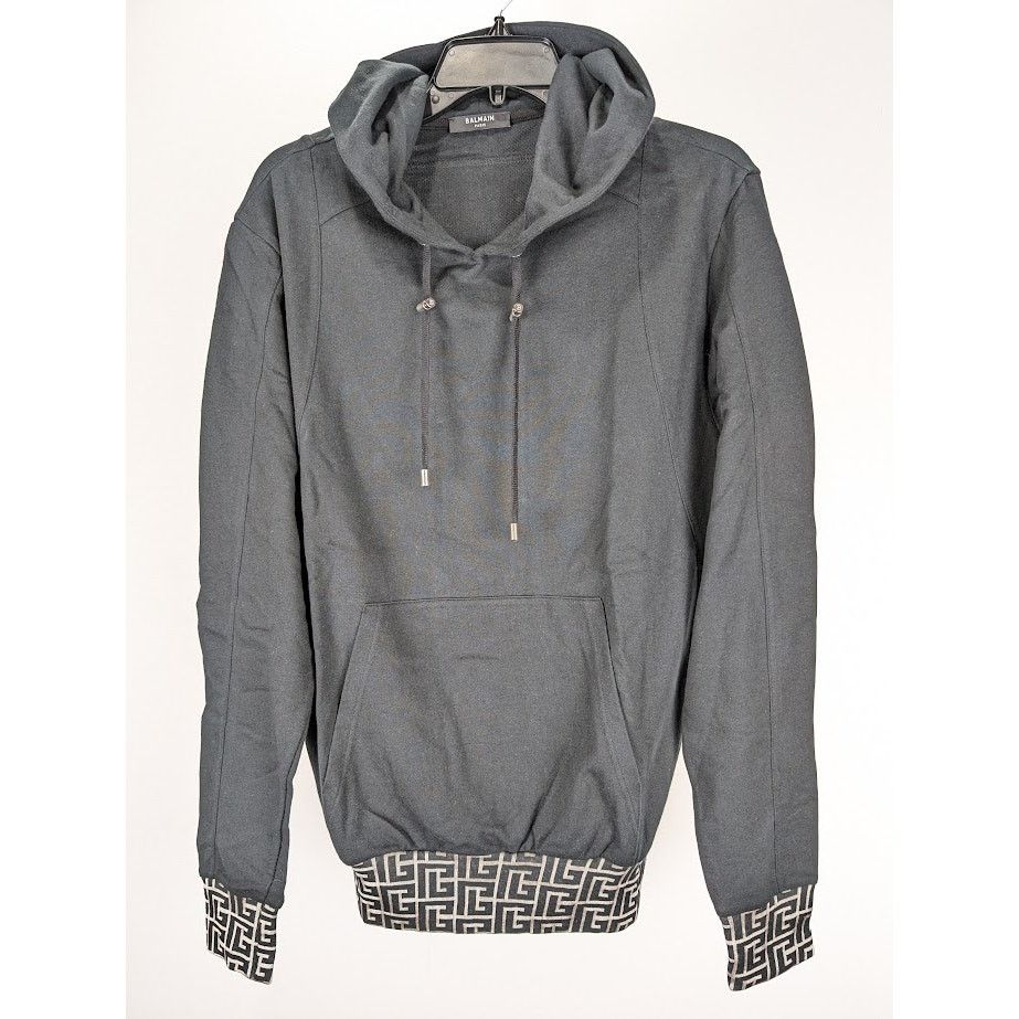 Balmain o1rshd1 Q:2 / Pullover Hoodie With Monogram Logo Trim Black Size US M / EU 48-50 / 2 - 2 Thumbnail