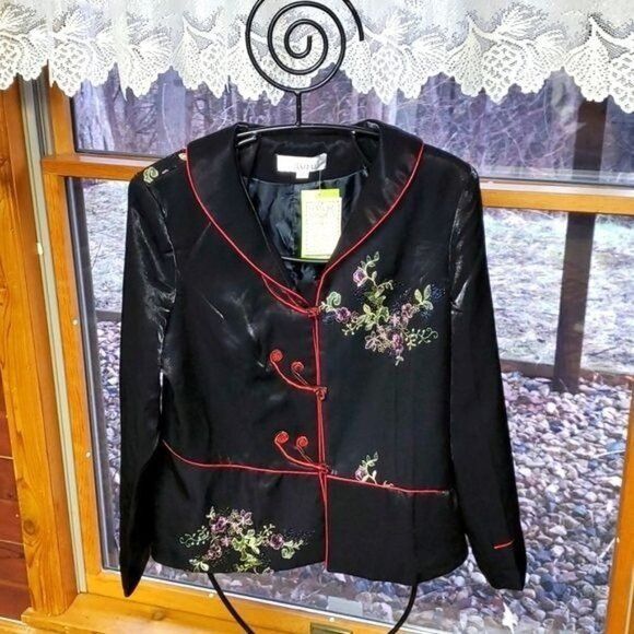 Japanese Brand BAIFU Mandarin Style Colorful Floral Embroidered Sz XXL Blac Size XXL / US 16-18 / IT 52-54 - 1 Thumbnail