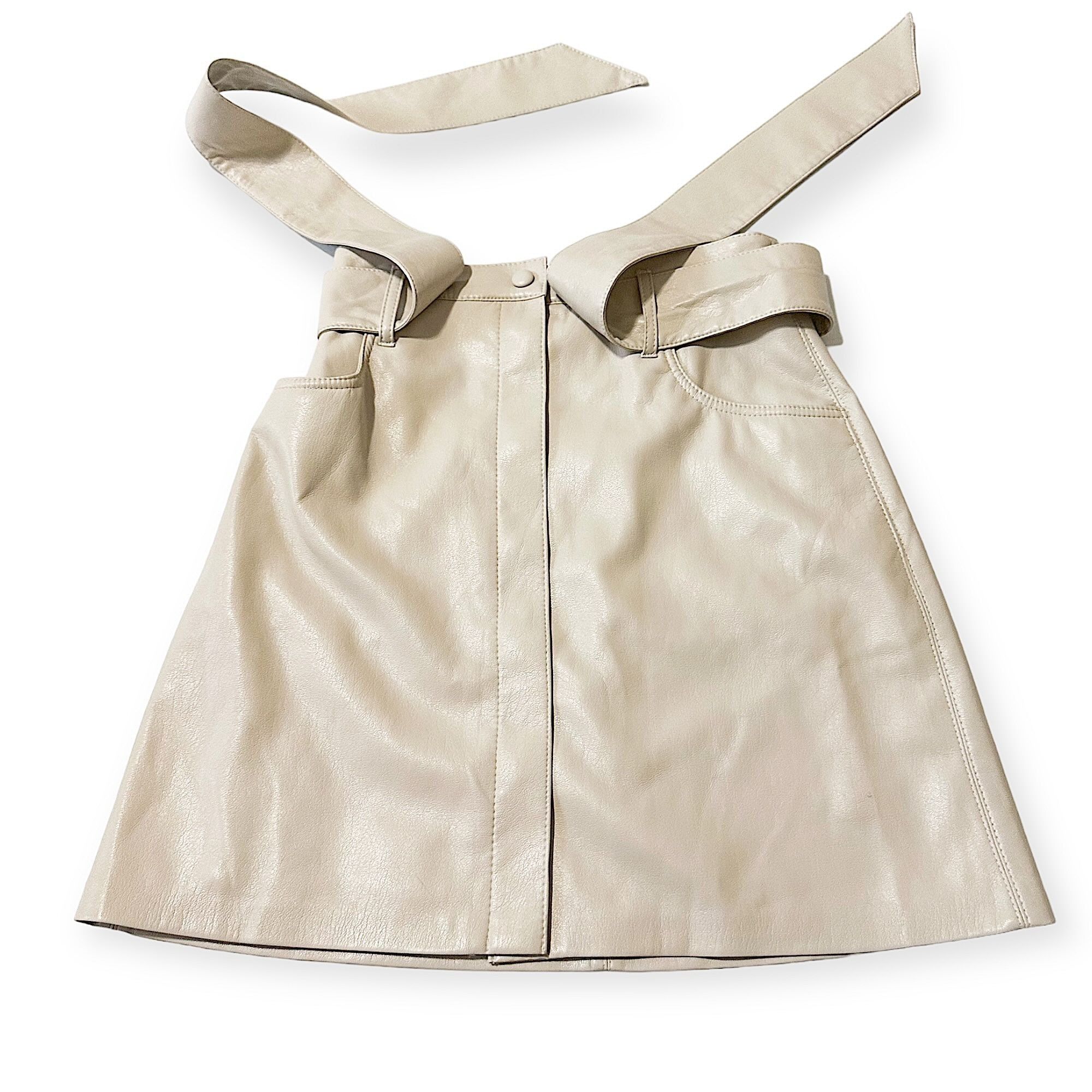 Nanushka Nanushka Cream Vegan Leather A-Line Belted Mini Skirt XS NWT Size 24" / US 00 / IT 34 - 6 Thumbnail
