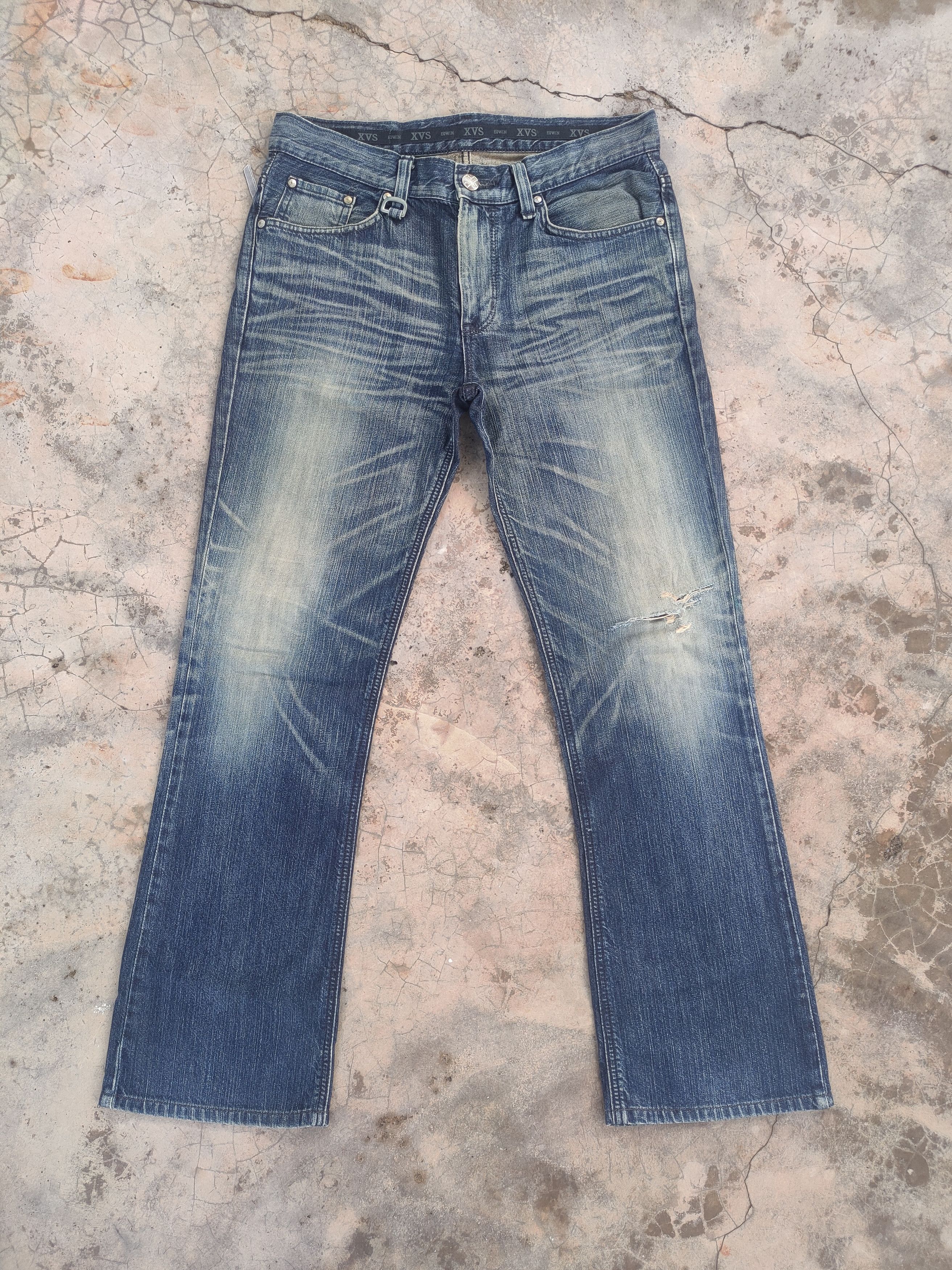 VINTAGE EDWIN FLARE RIPPED FADED JEANS DENIM PANTS