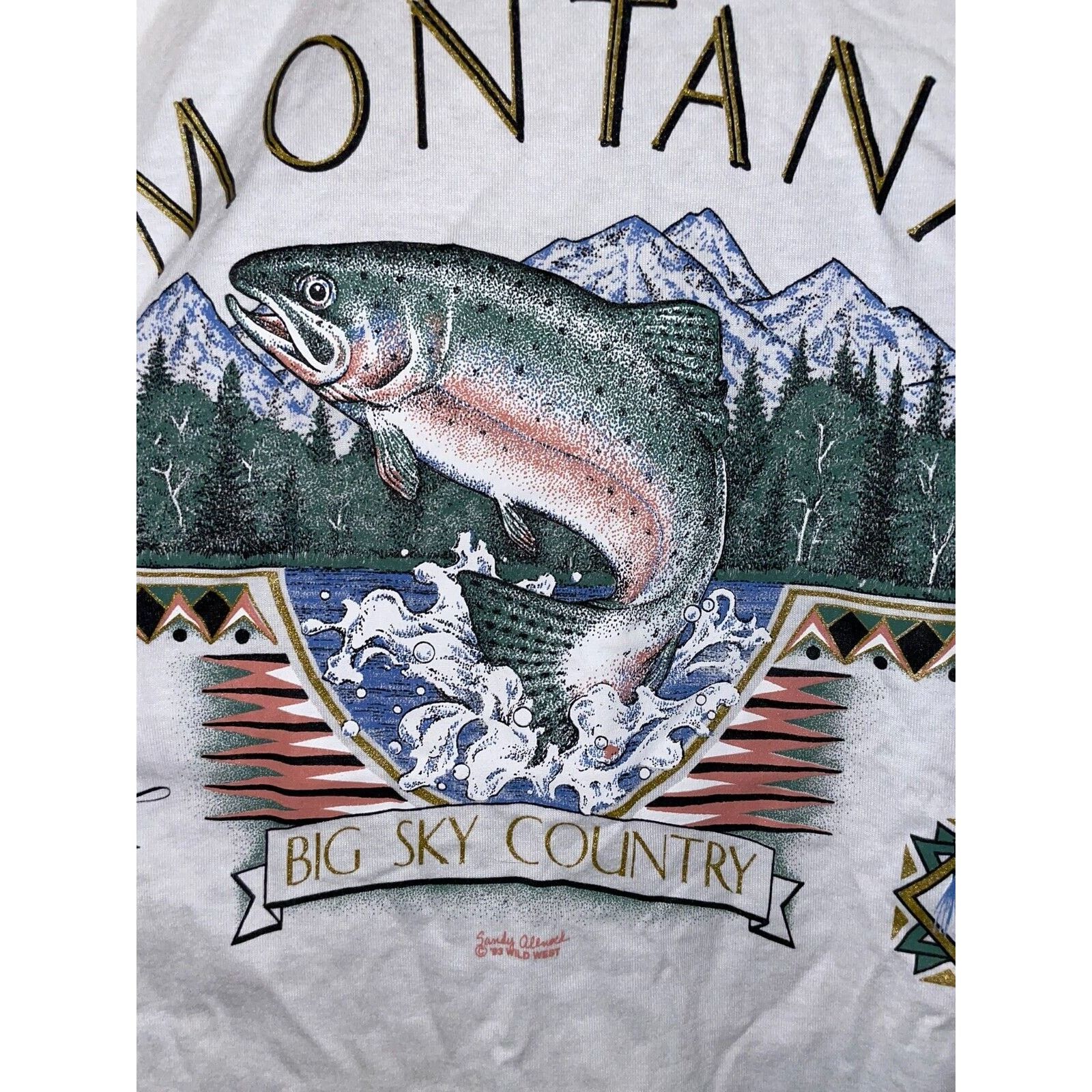 Jerzees VTG Test Print Shirt Virginia Montana Fish Trout White Tee Size US L / EU 52-54 / 3 - 6 Thumbnail