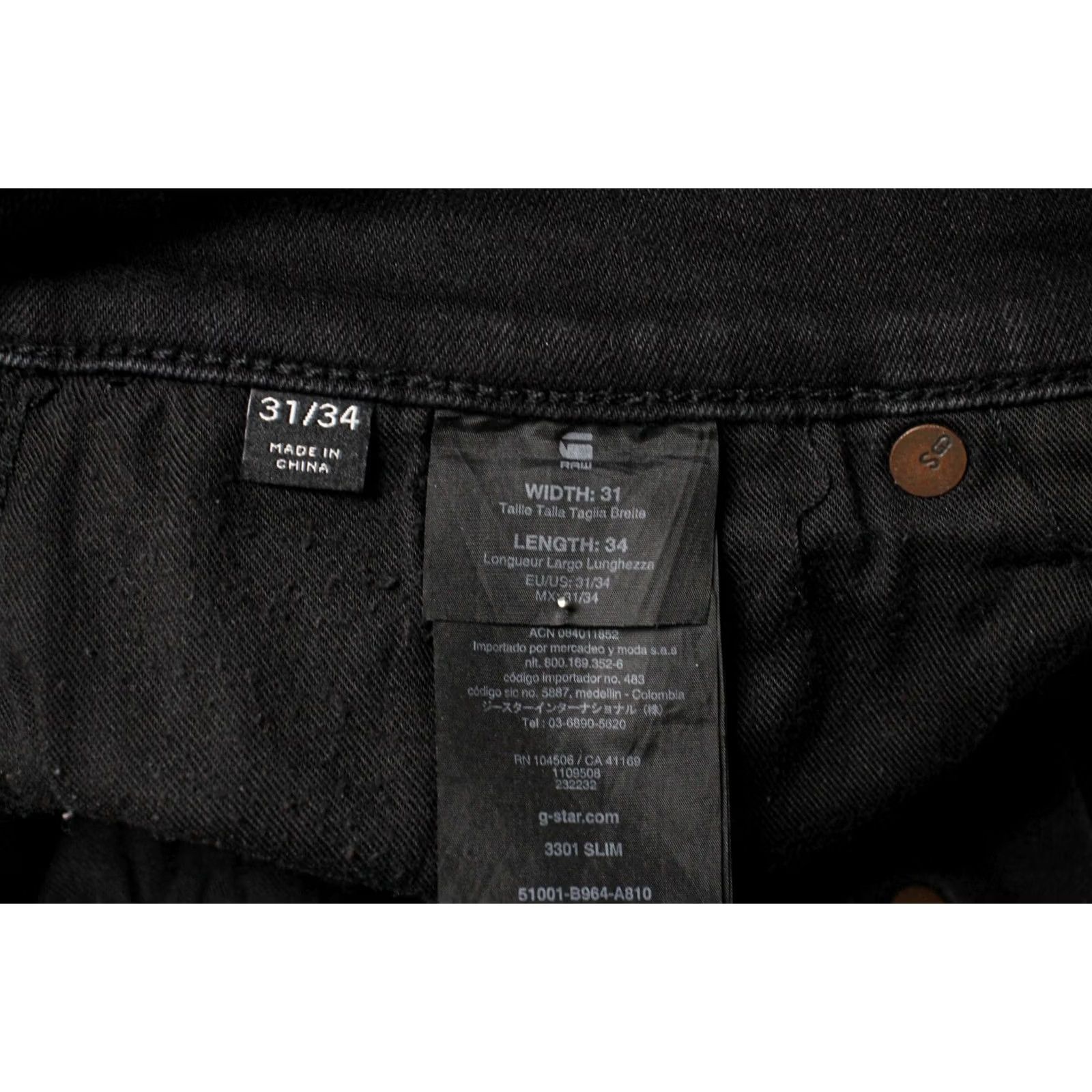G-Star G-STAR 3301 Slim Jeans Men's W31/L34 Black Denim Button Fly Stretch Pockets Jeans Mens W31/L34 Black Denim Button Fly Stretch Pockets Size US 31 - 7 Thumbnail