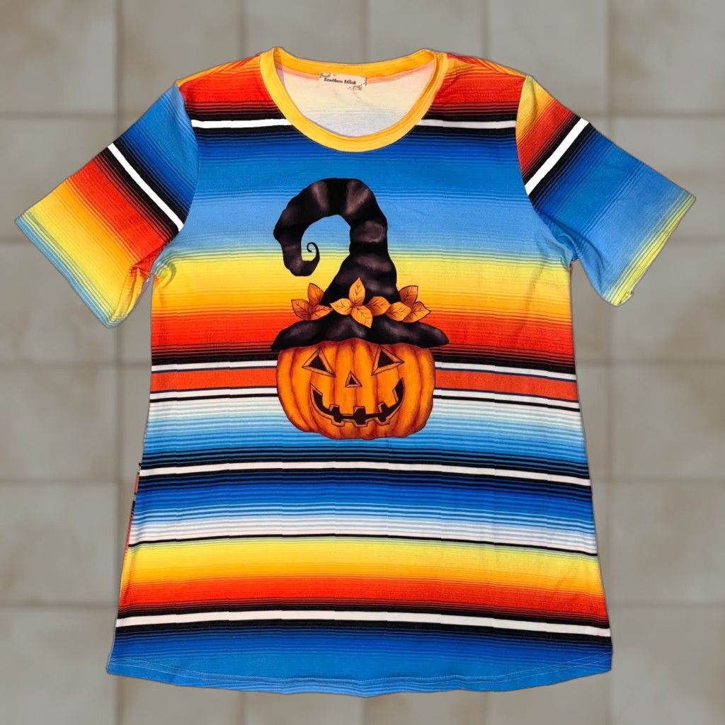 Rainbow Southern Stitch Tshirt Halloween Witch Pumpkin Rainbow Striped Short Sleeve M Size M / US 6-8 / IT 42-44 - 1 Thumbnail