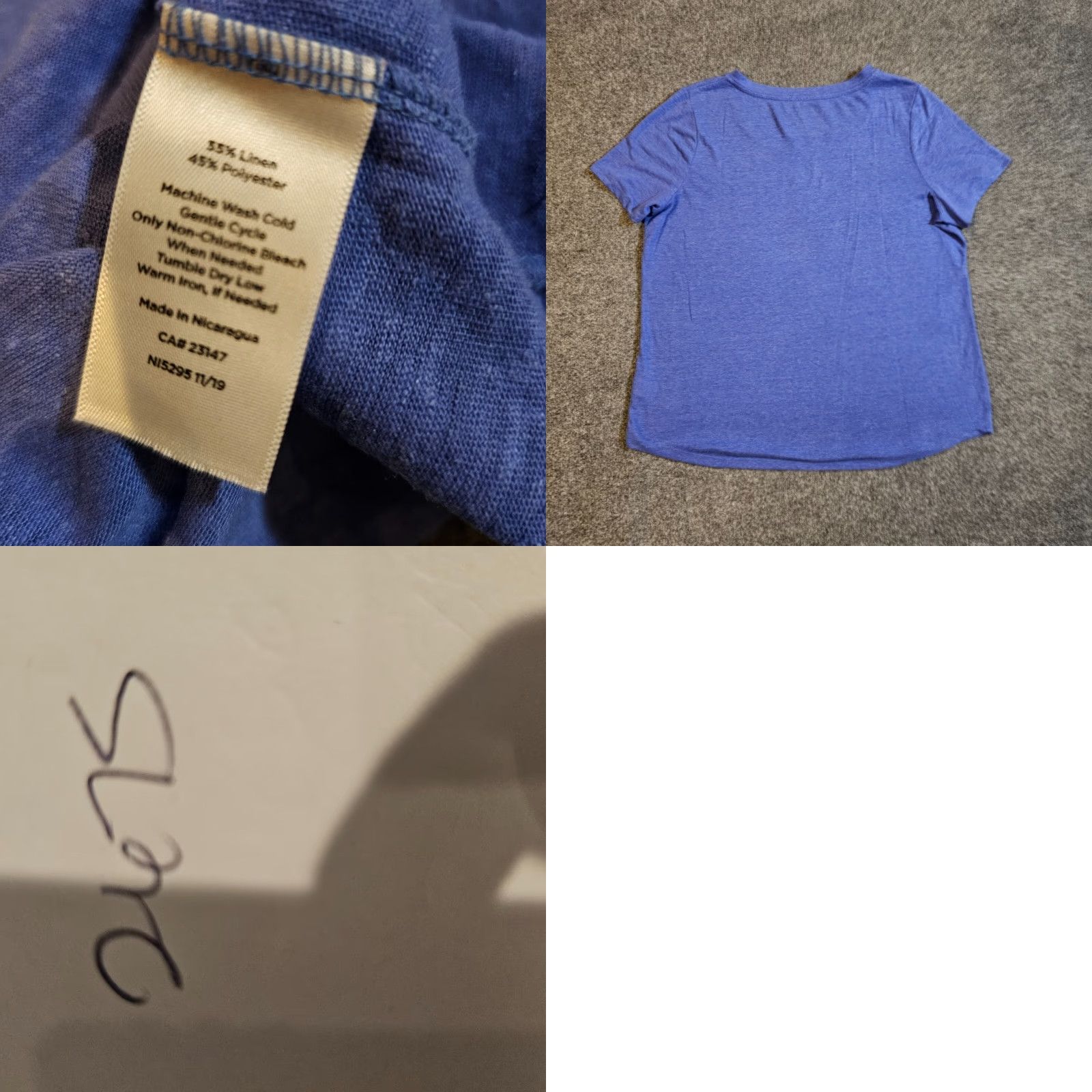 Talbots Shirt Womens 1X Blue Linen Short Sleeve Casual Beach