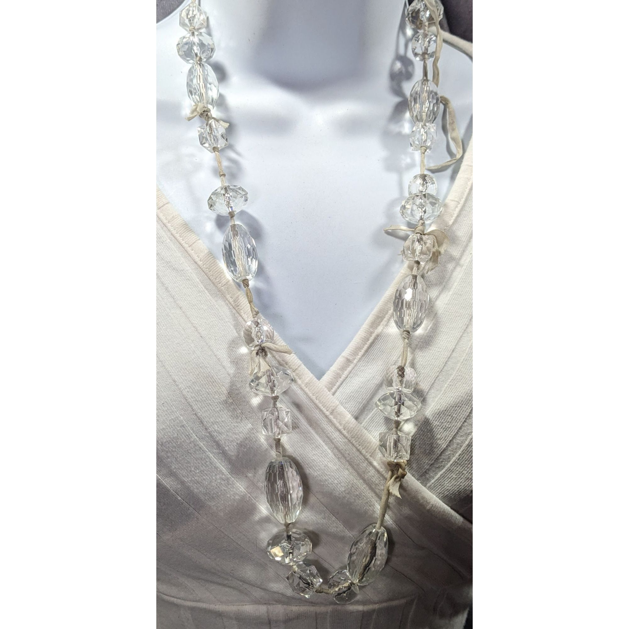 J.Crew J.Crew Chunky Clear Beaded Grey Ribbon Station Necklace Size ONE SIZE - 8 Thumbnail