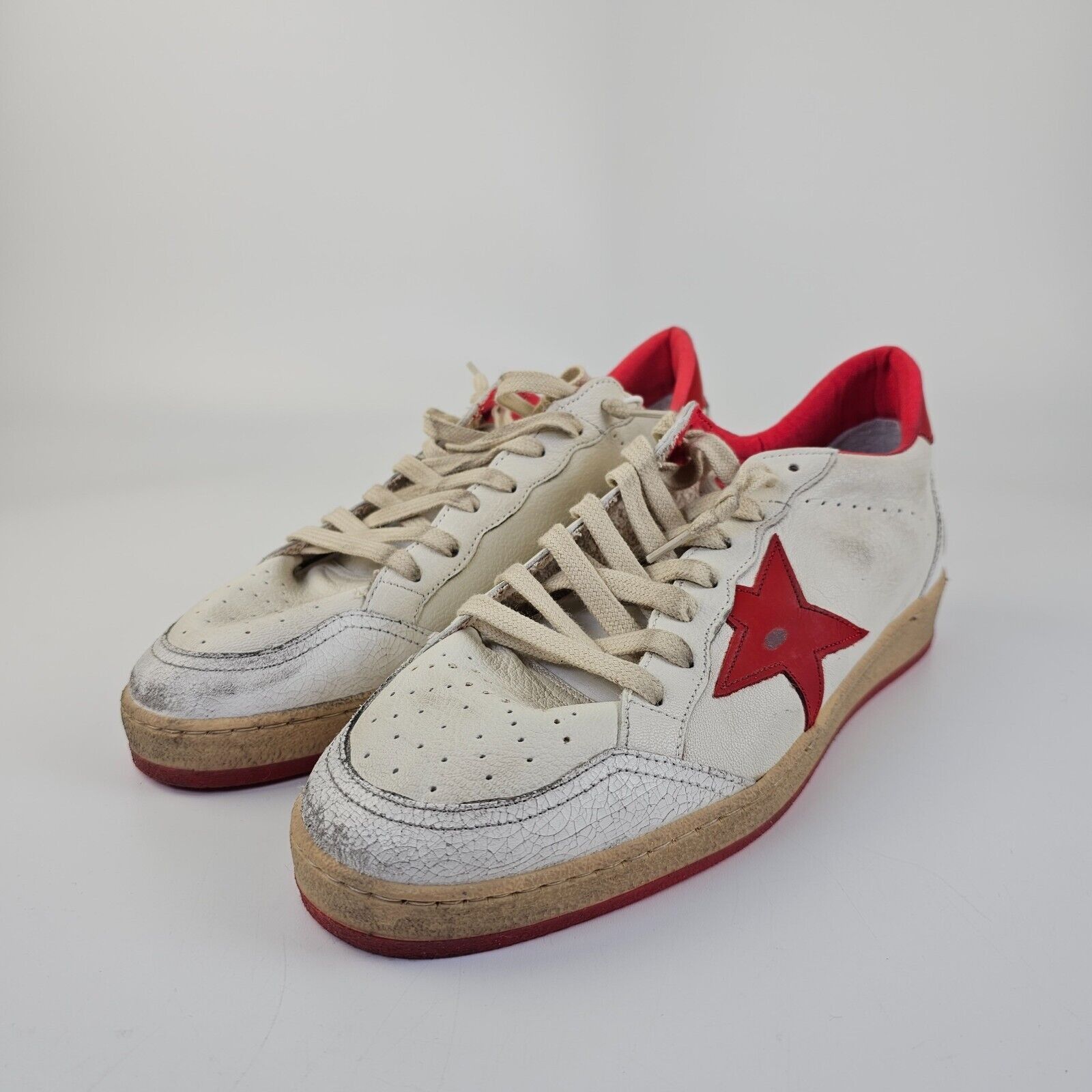 Golden Goose Ball Star Men's White/Red Leather Sneakers New