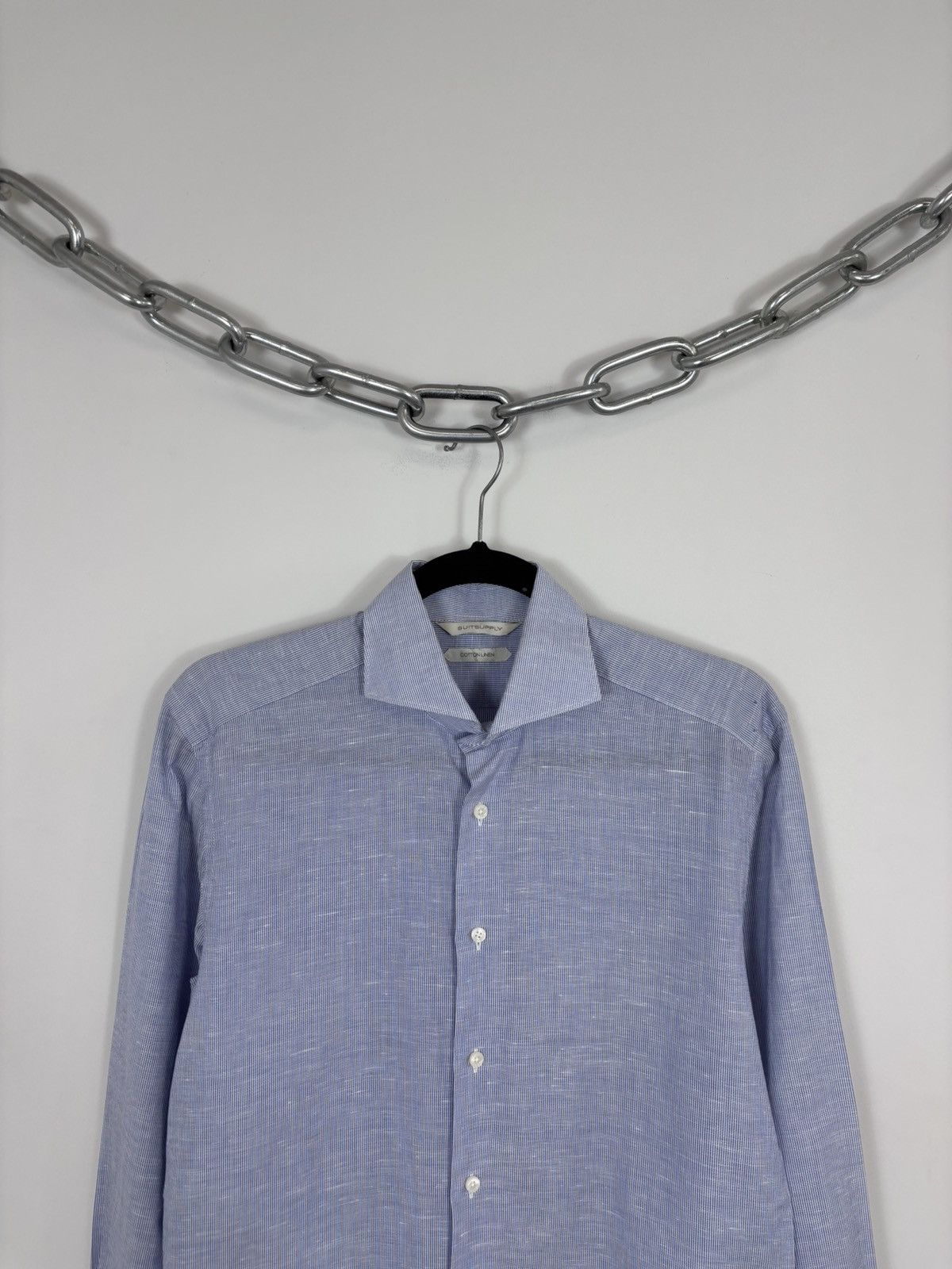 Suitsupply Suitsupply Light Blue Striped Cotton Linen Button Up Shirt Size US S / EU 44-46 / 1 - 2 Thumbnail