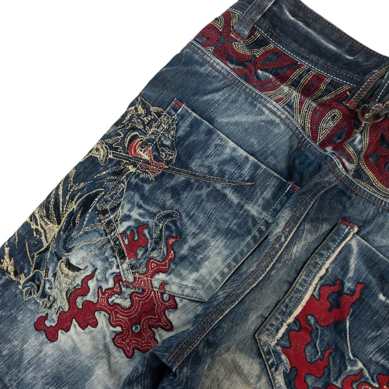 Other Vintage Tiger Flame Embroidered Japanese Denim Jeans W31 Size US 31 - 8 Thumbnail