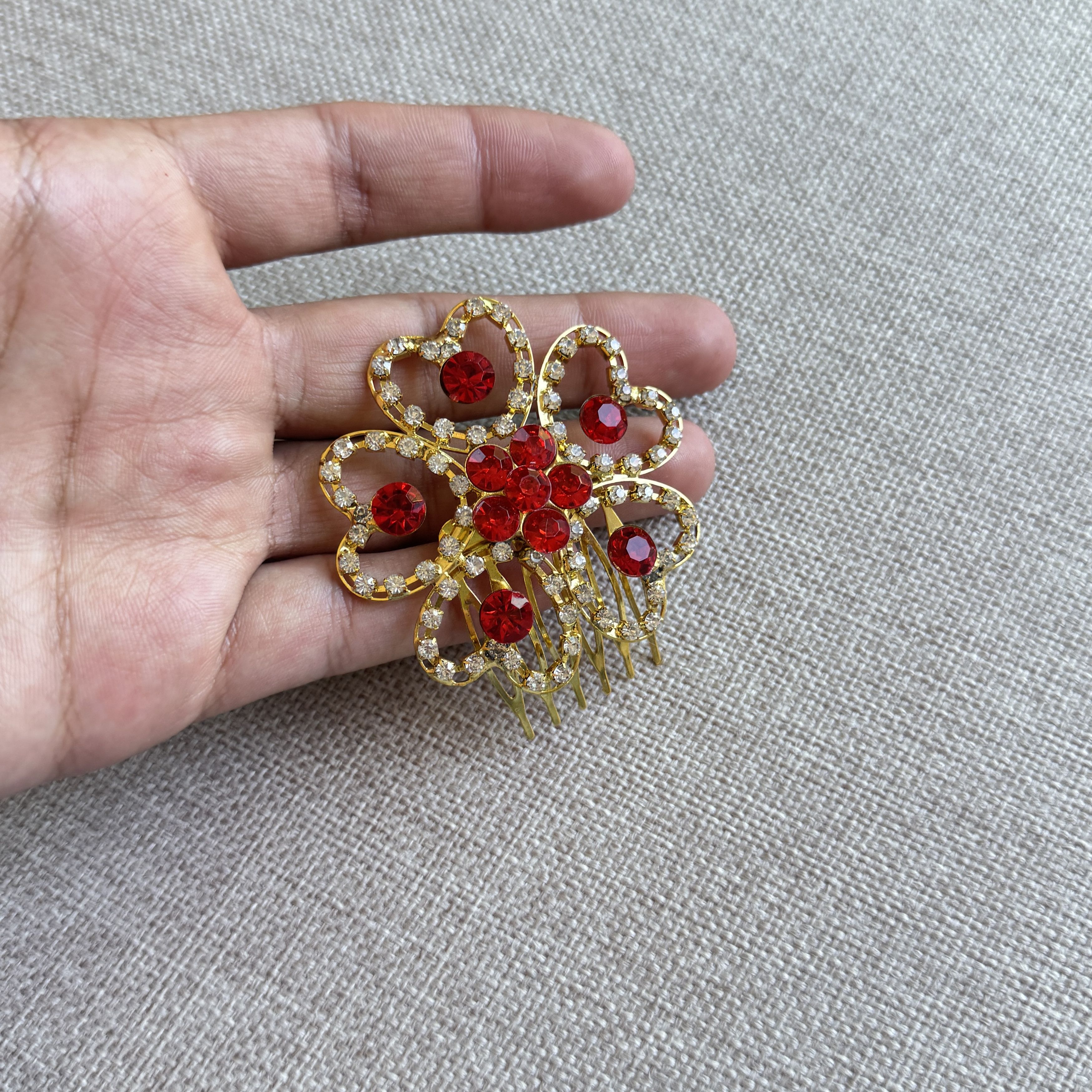 Other Gold Red Rhinestone Flower Hair Comb Size ONE SIZE - 5 Thumbnail