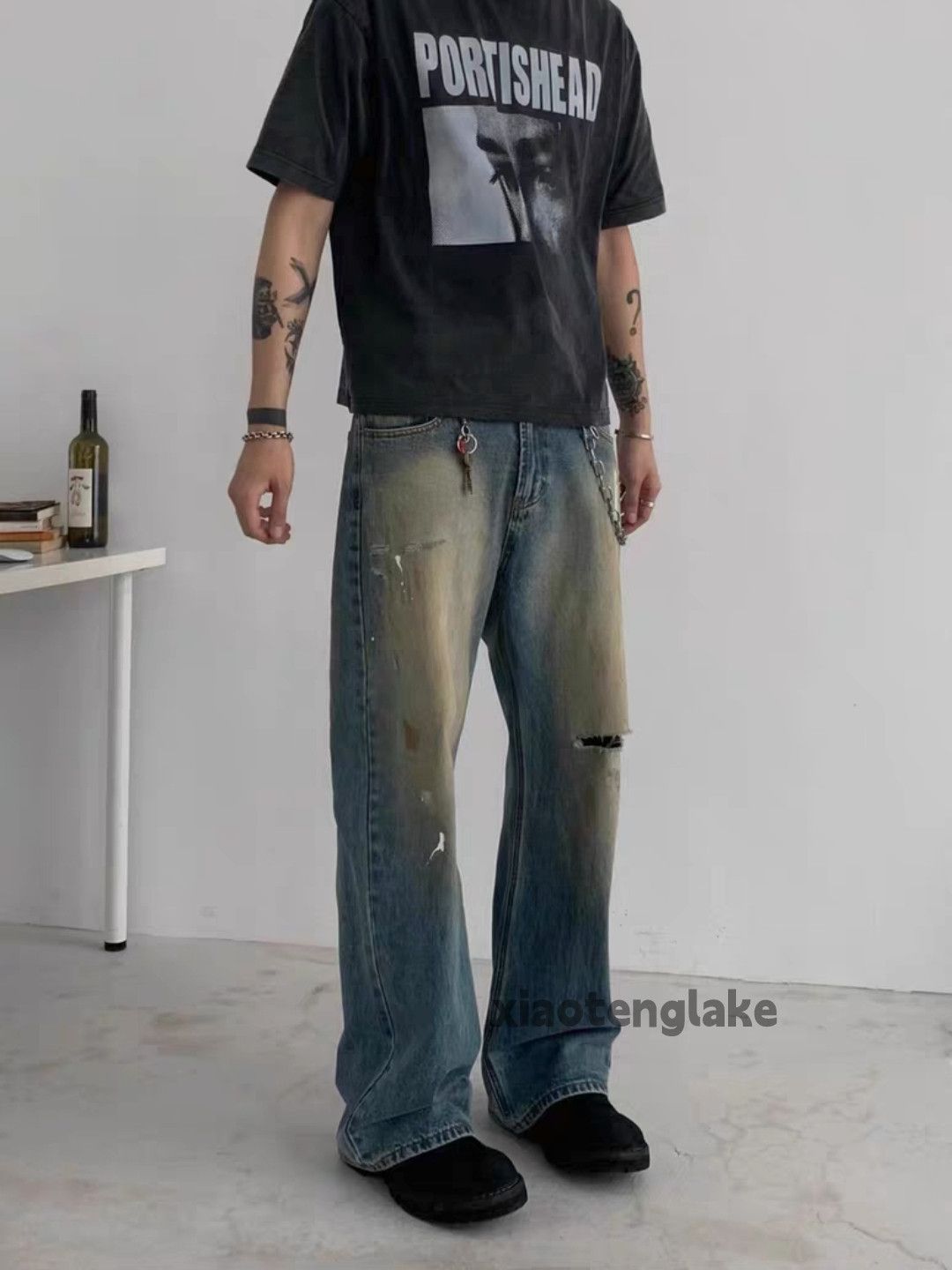 Jean × Vintage washed faded rusty damaged stain loose grunge jeans Size US 33 - 3 Thumbnail