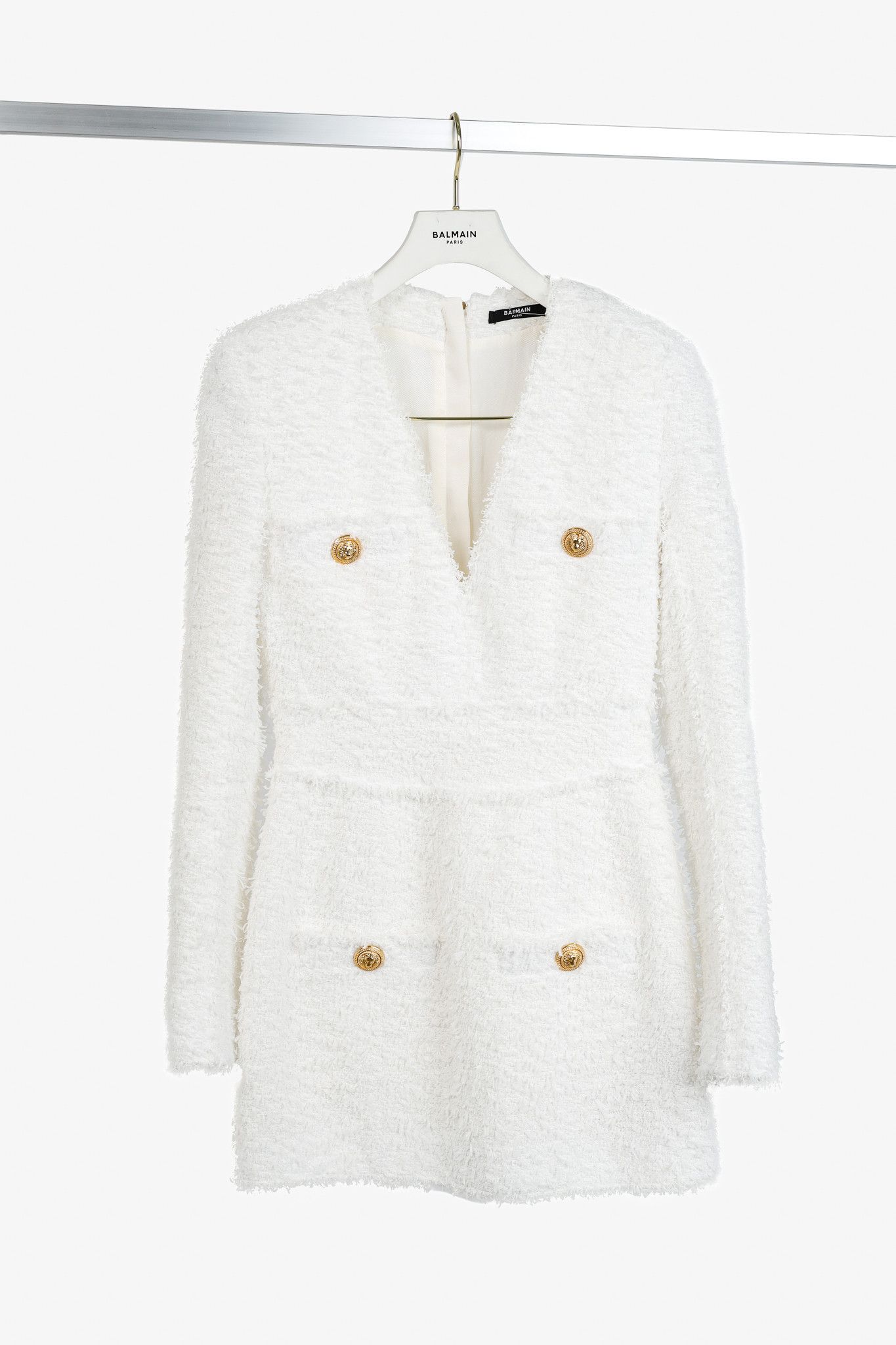 Balmain Balmain Tweed Button-Embellished Long-Sleeve Mini Dress Size M / US 6-8 / IT 42-44 - 1 Thumbnail