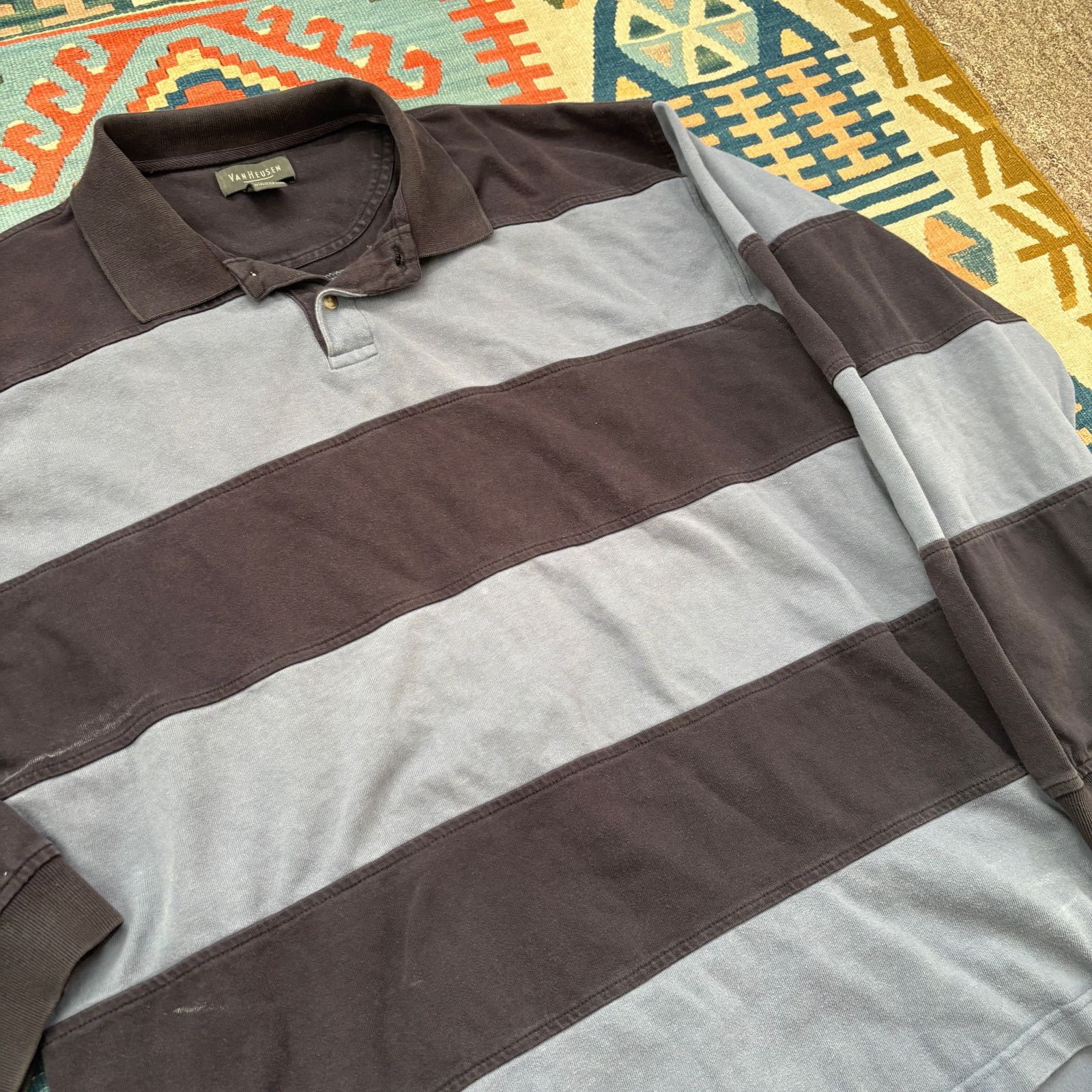 Van Heusen × Vintage Y2K Vintage Striped Blue Rugby Polo Long Sleeve Shirt XL Size US XL / EU 56 / 4 - 6 Thumbnail
