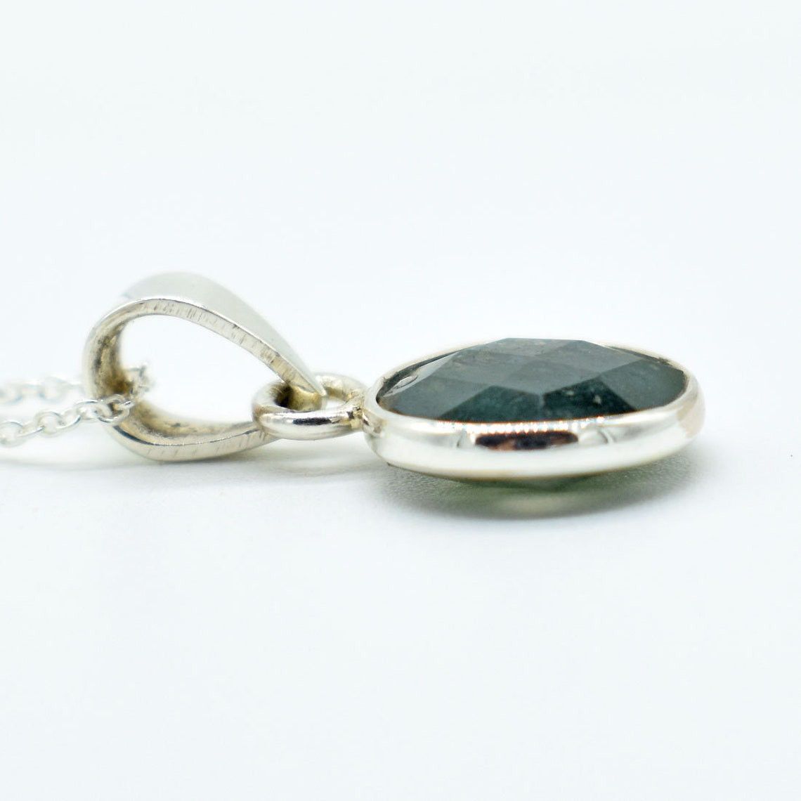 Handmade Faceted Moss Agate Necklace: Round 925K Silver Pendant Size ONE SIZE - 2 Thumbnail