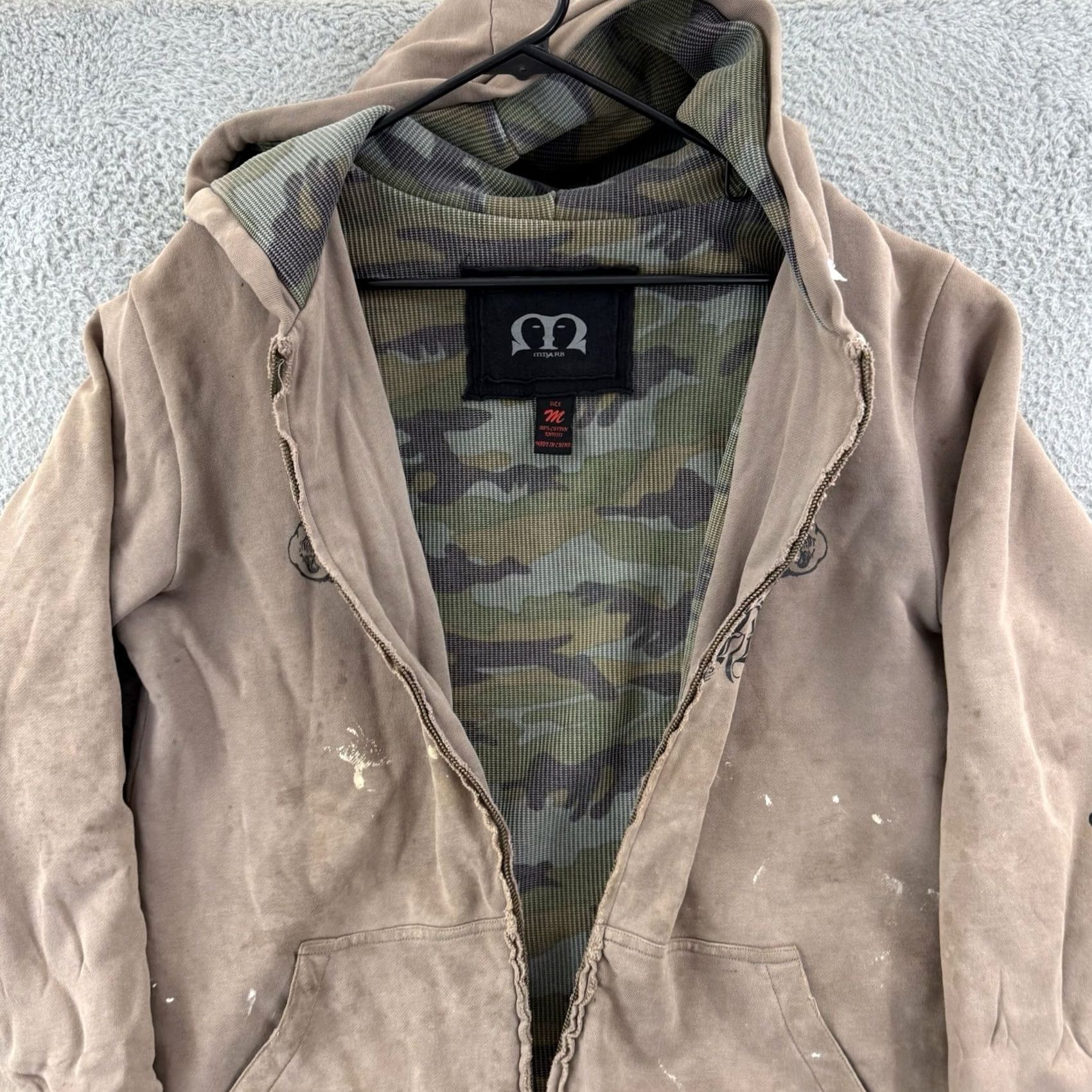 Vintage VINTAGE Mbarb Hoodie Sweatshirt Men’s Medium Zip Up Camo Lined Grunge Skate Y2K Beige Size US M / EU 48-50 / 2 - 6 Thumbnail