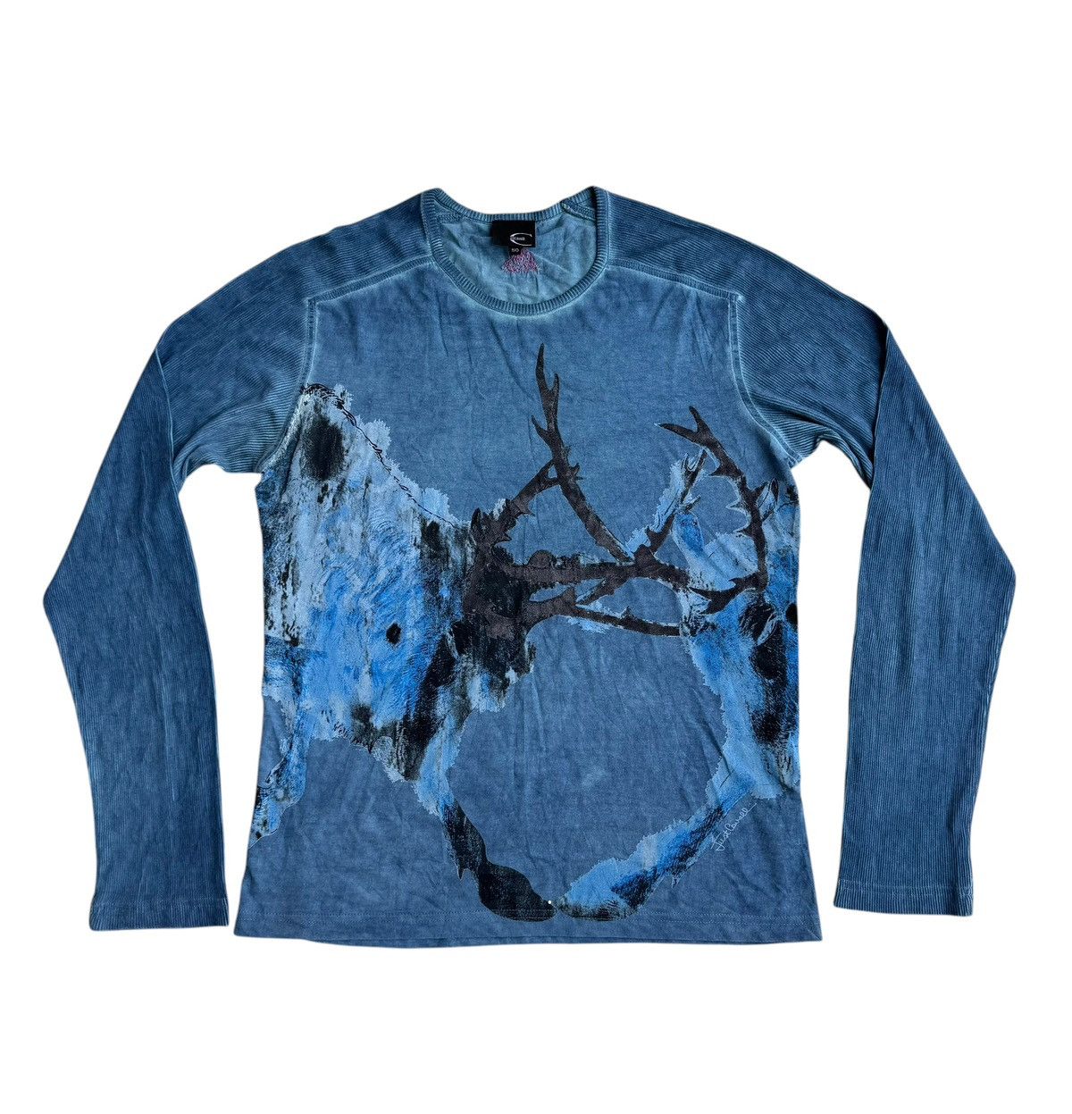 Just Cavalli Vintage 2000s Cavalli Fighting Deers Painting Longsleeve Size US M / EU 48-50 / 2 - 1 Thumbnail