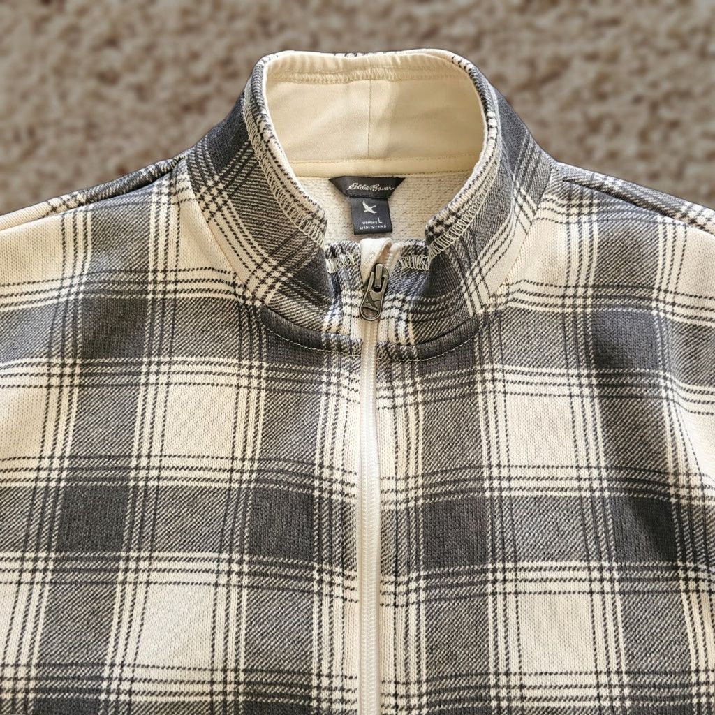 Eddie Bauer Eddie Bauer Cardigan Womens Large Gray Plaid Full Zip Pockets Casual Sweater Apparel Size L / US 10 / IT 46 - 1 Thumbnail