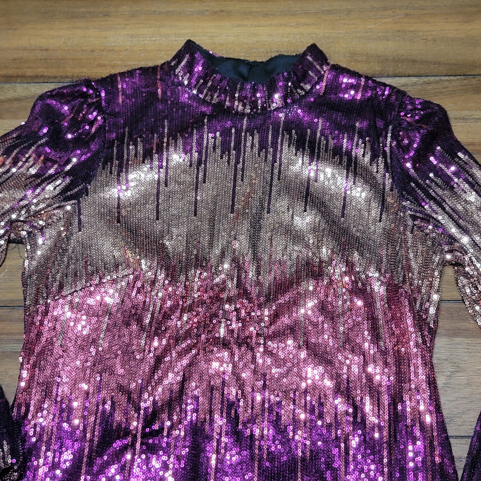 Other Maison Tara Pink & Tan Sequin LS Party Dress - Size 14 Size XL / US 12-14 / IT 48-50 - 3 Thumbnail