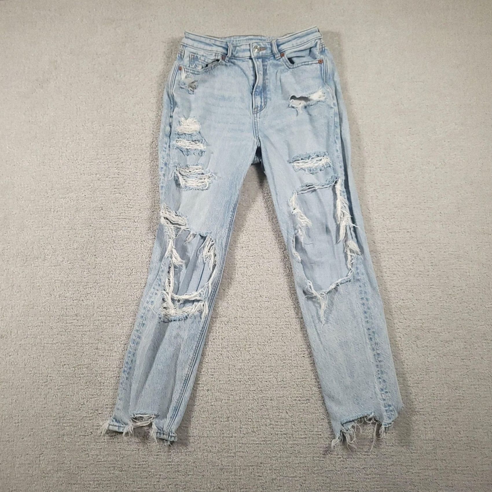 Vintage VINTAGE American Eagle Jeans Womens 4 Light Wash Distressed Raw Hem Ripped Stretch Mom Jeans Womens 4 Light Wash Blue Jeans Distressed Pockets Zip Fly Size 27" / US 4 / IT 40 - 2 Thumbnail