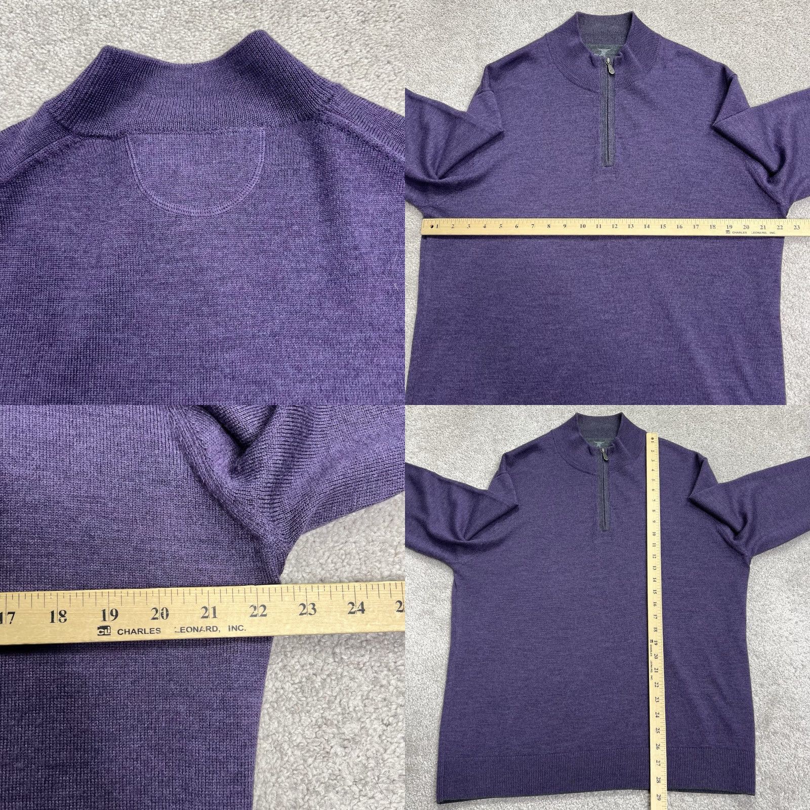 Vintage Raffi Men’s XL Merino Wool Purple 1/4 Zip Mock Neck Pullover Sweater Light Jacket Size US XL / EU 56 / 4 - 8 Thumbnail