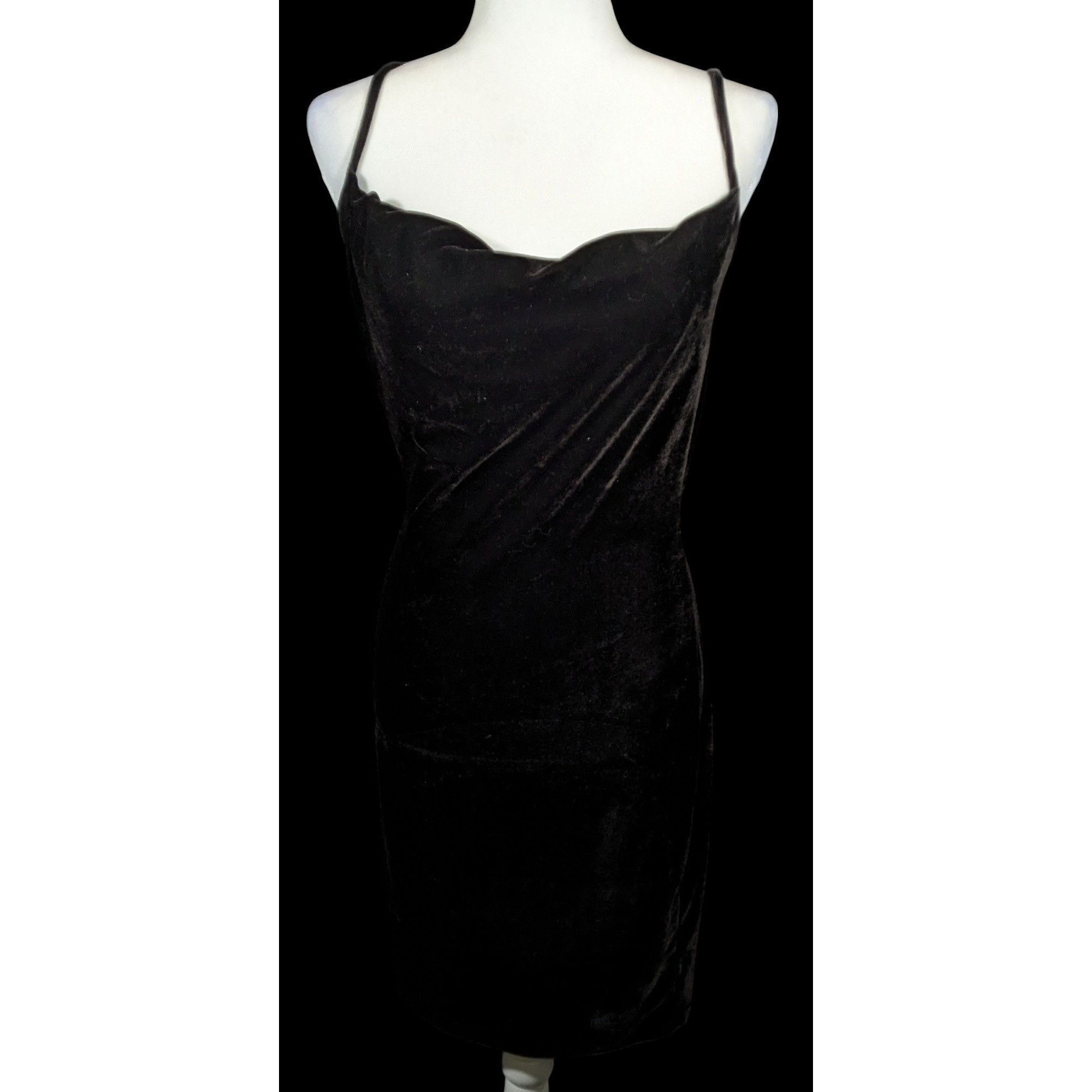 Other Iris Gothic Black Stretch Velvet Cross Back Mini Dress Size Size M / US 6-8 / IT 42-44 - 5 Thumbnail