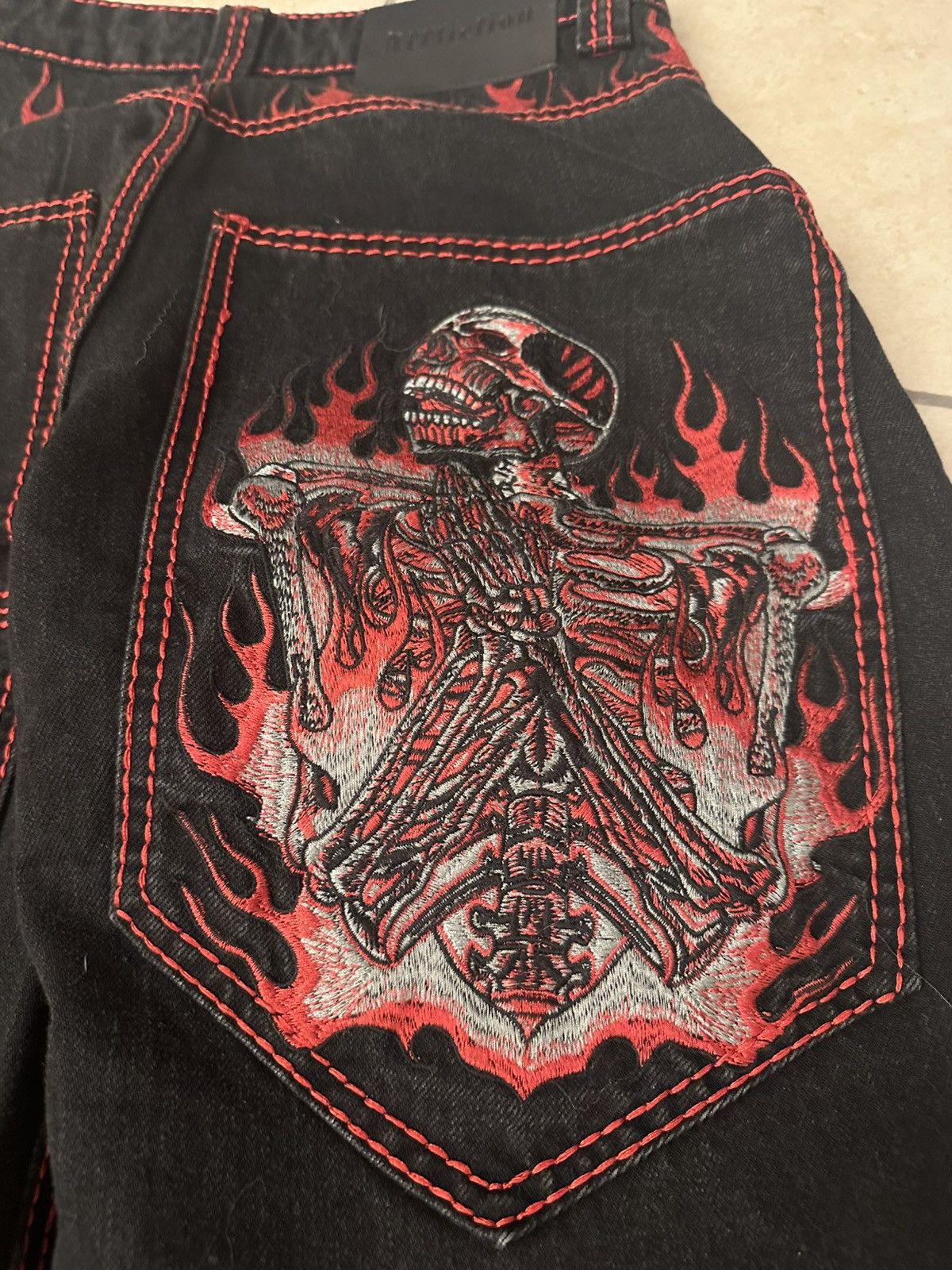 Affliction Affliction "Dante" Black Baggy Jeans - Red Contrast Stitch Size US 28 / EU 44 - 6 Thumbnail