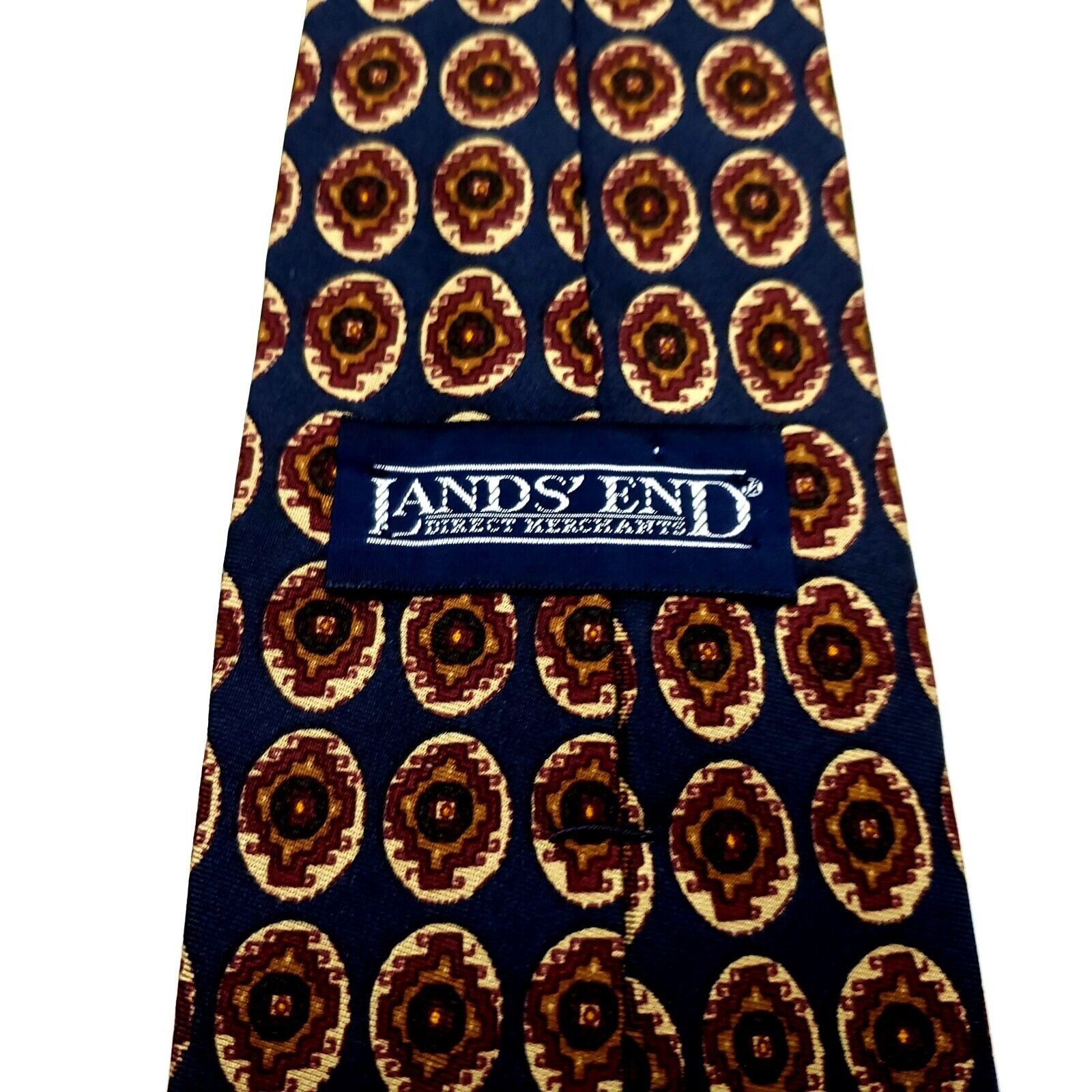 Vintage Land's End Silk Tie Print Blue Geometric Long Size ONE SIZE - 3 Thumbnail