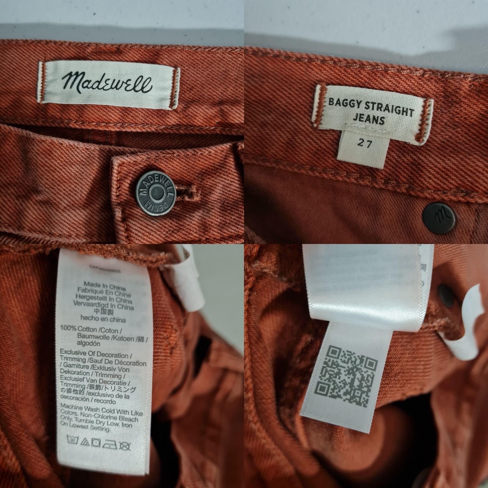 Madewell Madewell Baggy Straight Jeans Womens 27 Salmon High Rise Relaxed Denim Pants Size 27" / US 4 / IT 40 - 10 Thumbnail