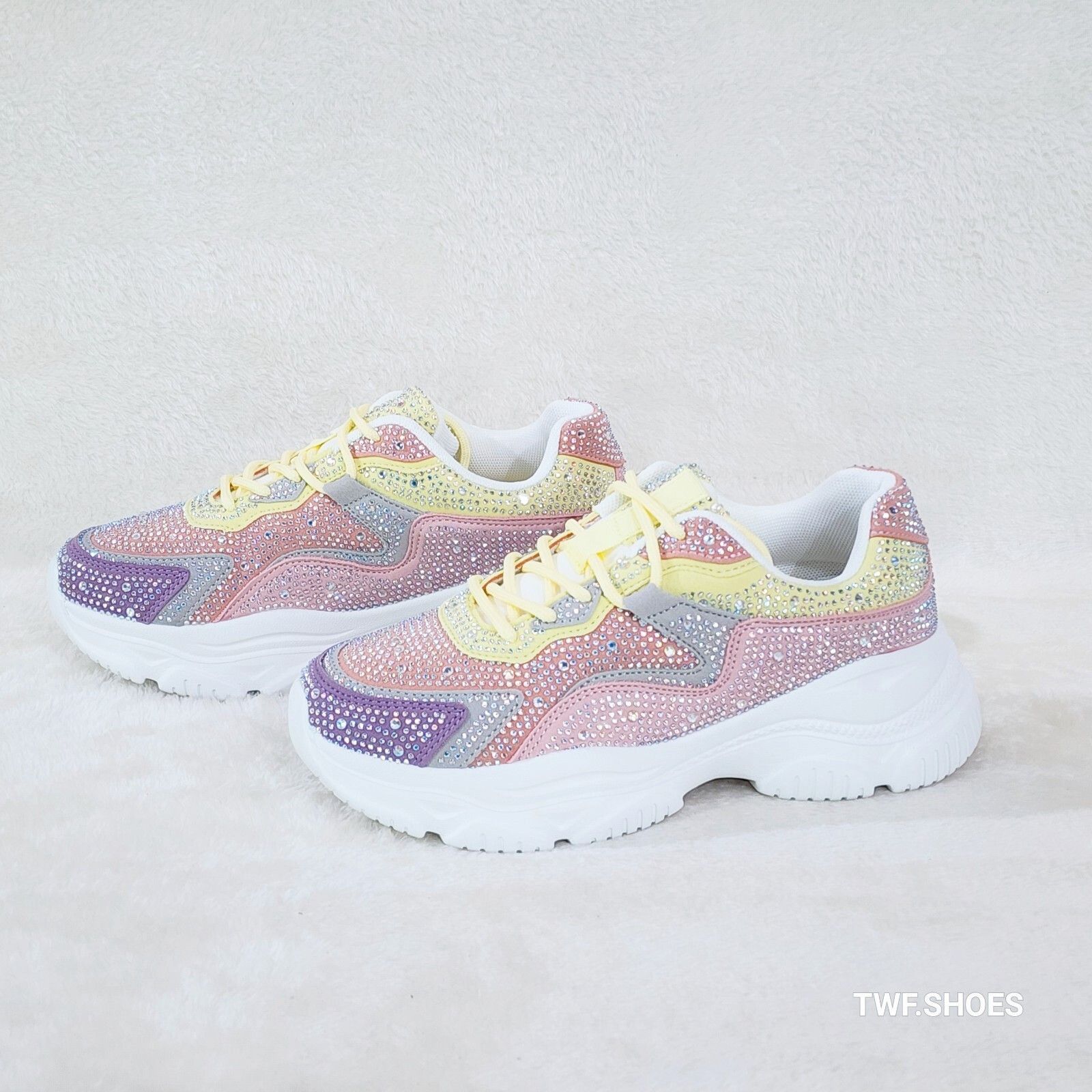 Softy Cush Multi Color Pastel Rhinestone Platform Sneakers (