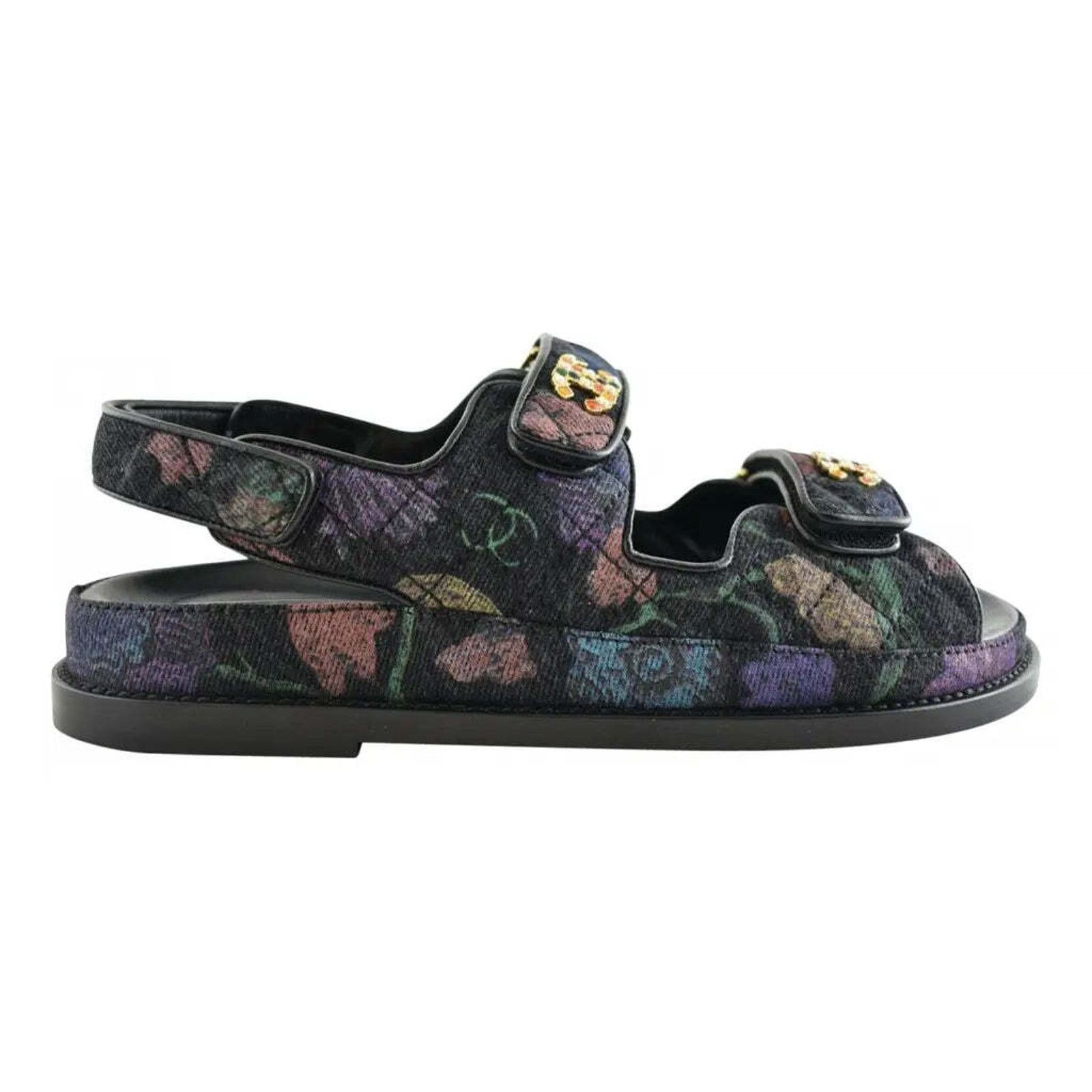Chanel Chanel 21A Black Denim Graffiti CC Logo Mule Slide Strap Size US 10 / IT 40 - 1 Thumbnail