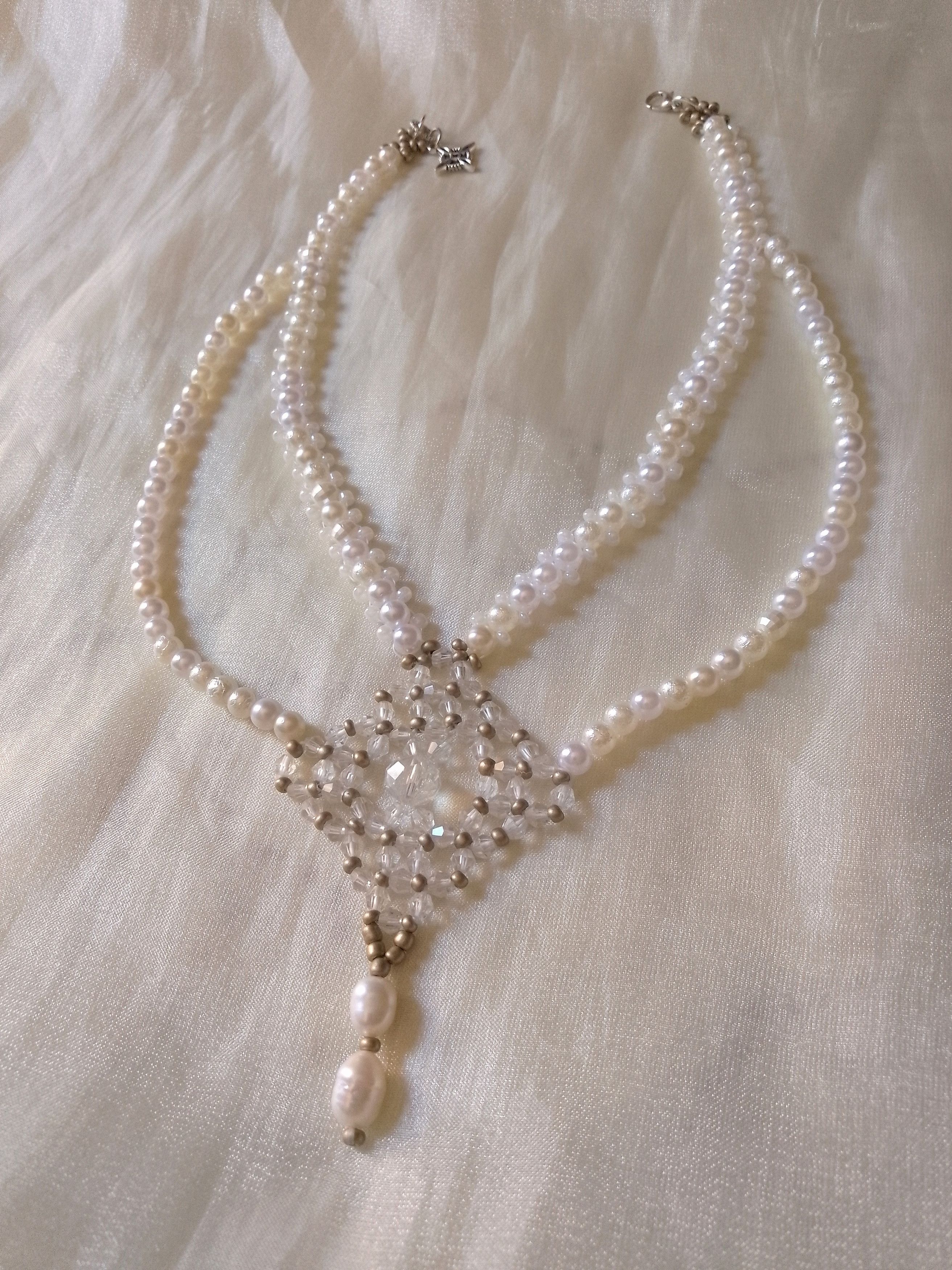Handmade Necklace Vintage style with dangling freshwater pearls Size ONE SIZE - 5 Thumbnail