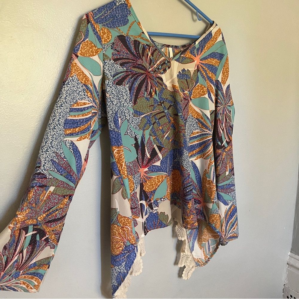 Anthropologie Anthro Sage Unique Floral Lace Open Back Blouse Medium Large Size XL / US 12-14 / IT 48-50 - 2 Thumbnail