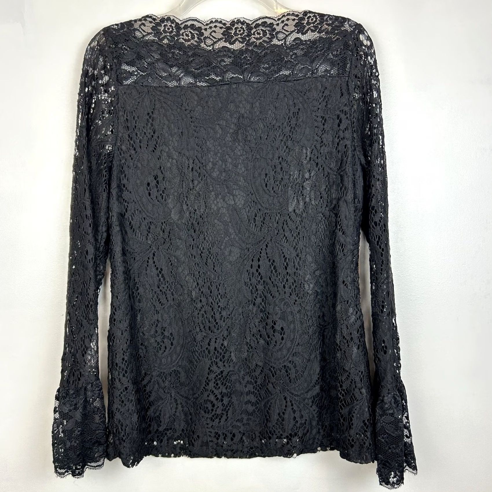 Vintage Adiva Black Lace Blouse Womens M Long Sleeve Flutter Sheer Boat Neck Size M / US 6-8 / IT 42-44 - 2 Thumbnail