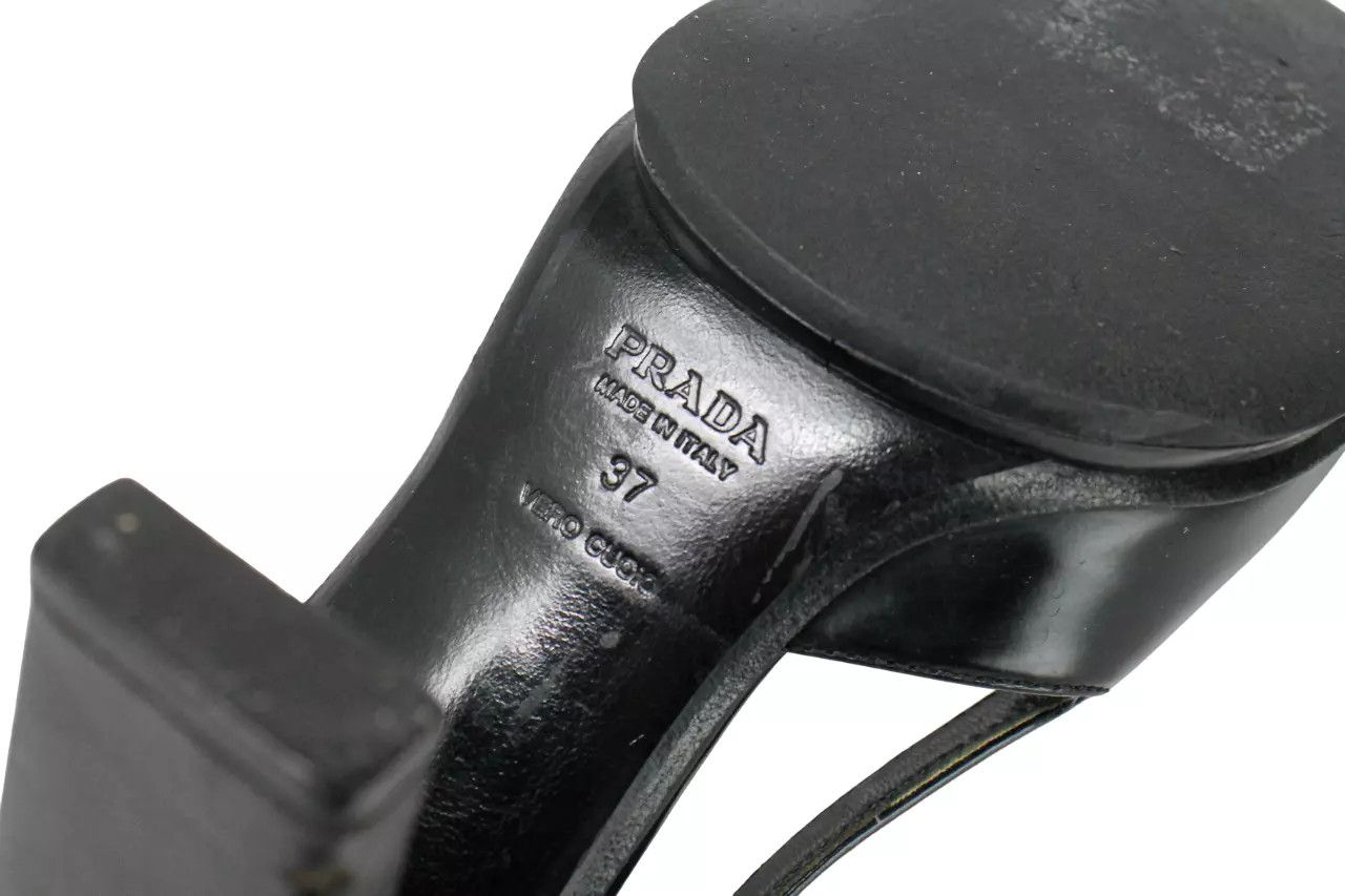 Prada PRADA Women's EU 37 Black Leather Square Toe Platform Heels Size US 7 / IT 37 - 8 Thumbnail