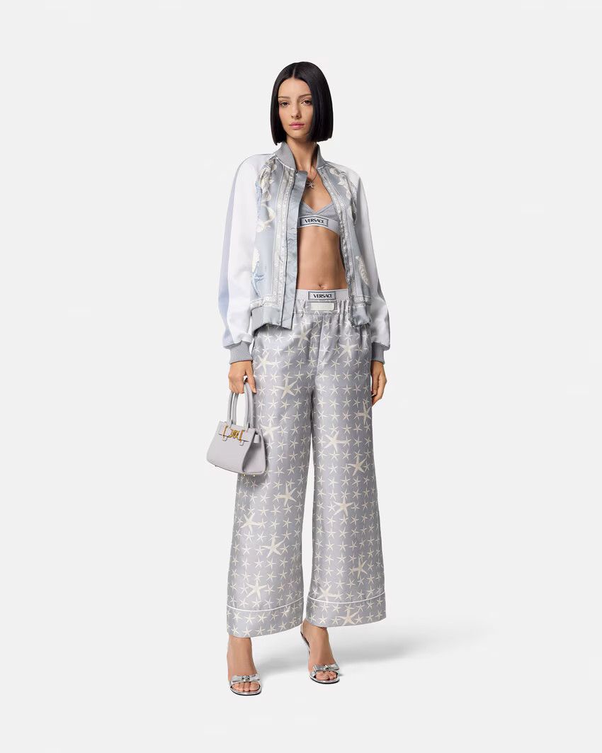 Versace o1s22i1n1024 Starfish Print Silk Pants in Grey Size 28" / US 6 / IT 42 - 2 Thumbnail