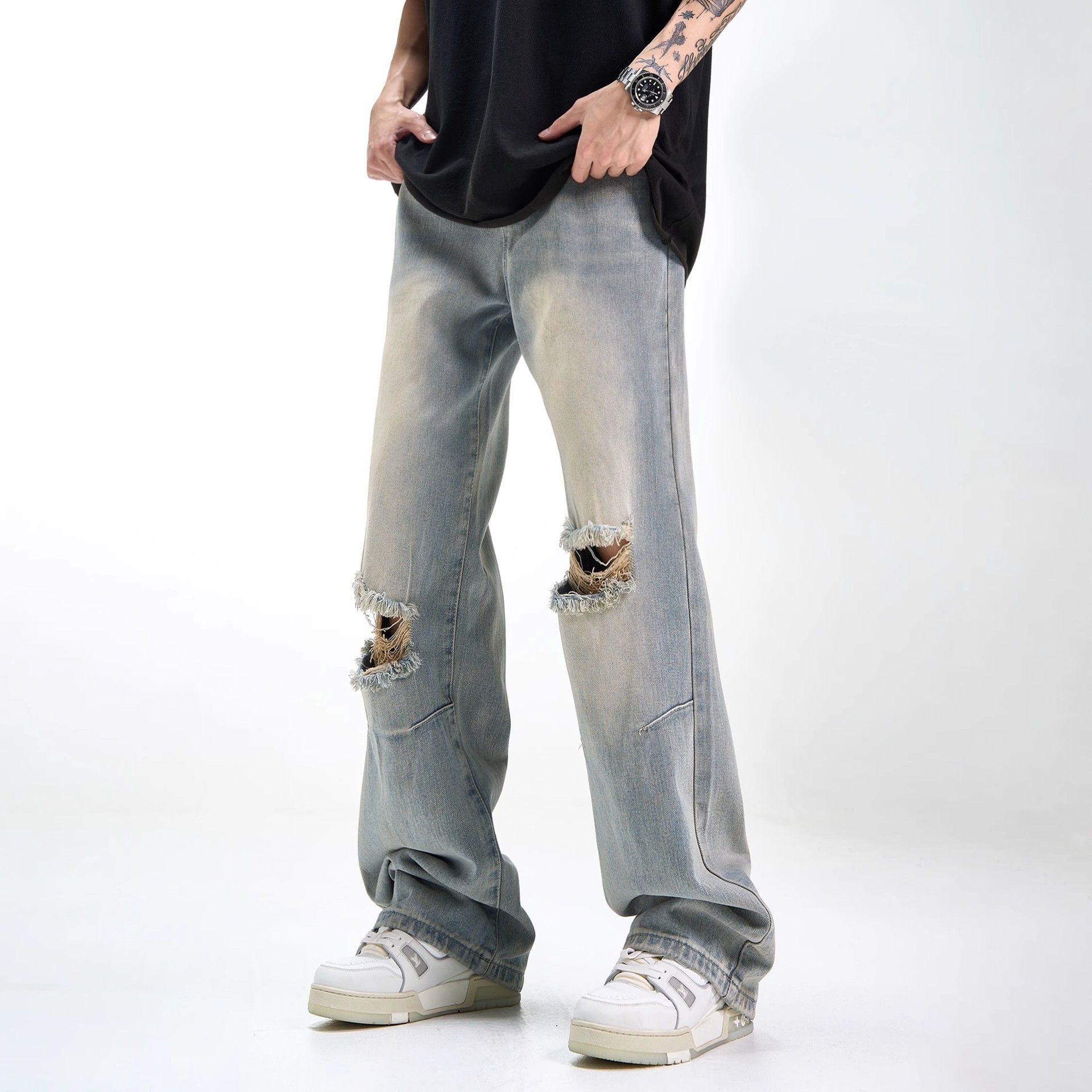 Japanese Brand American cleanfit washed distressed loose ripped jeans Size US 32 / EU 48 - 2 Thumbnail