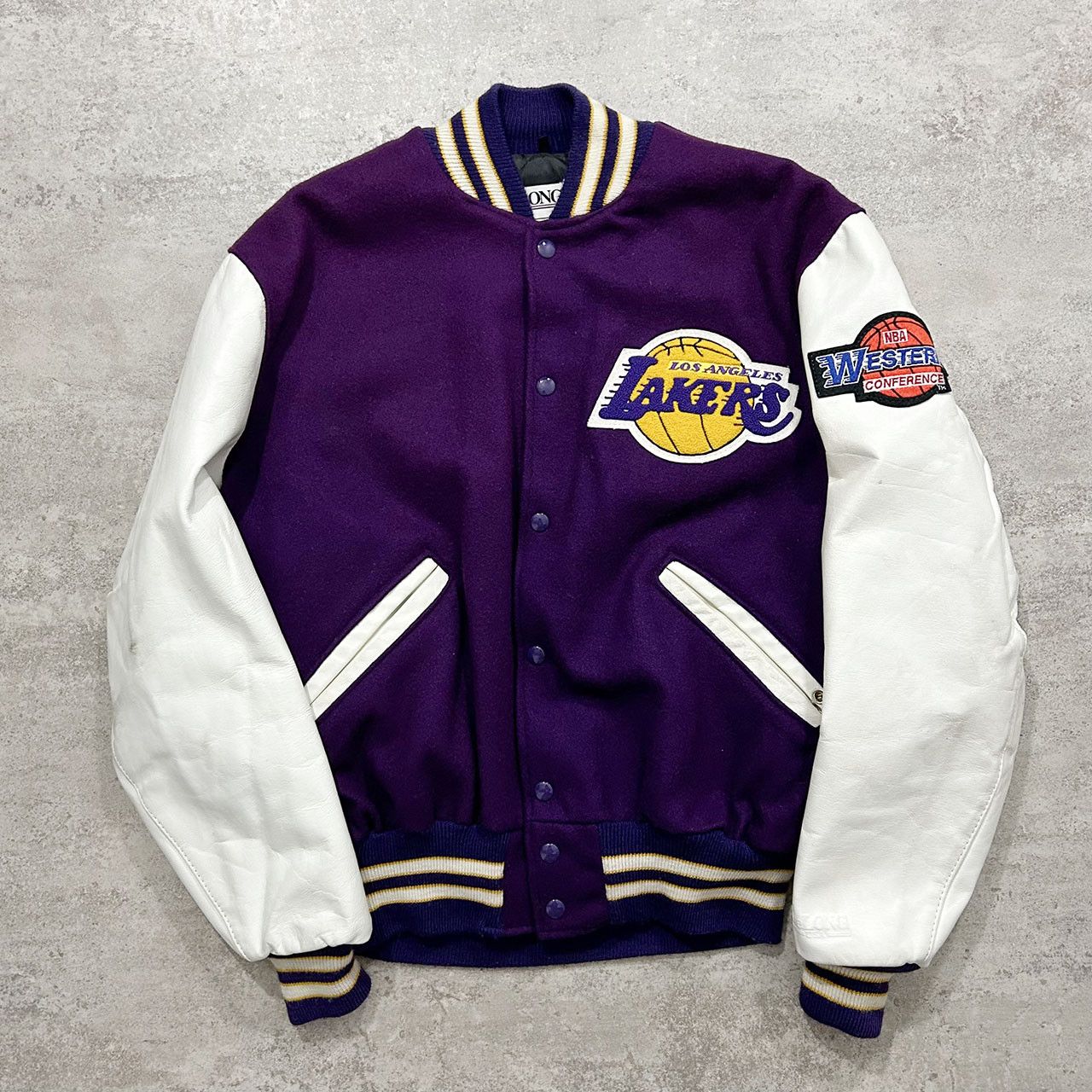 image of Delong x NBA VTG 90's Nba Los Angeles Lakers Wool Leather Varsity Jacket, Men's (Size Large)