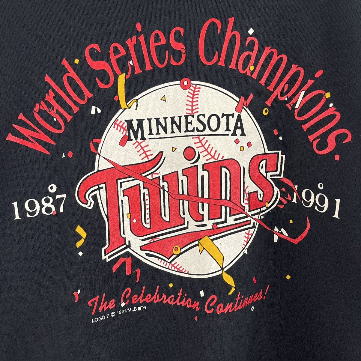 Tultex Vintage 1991 Minnesota Twins Black Pullover Sweatshirt Size L / US 10 / IT 46 - 6 Thumbnail