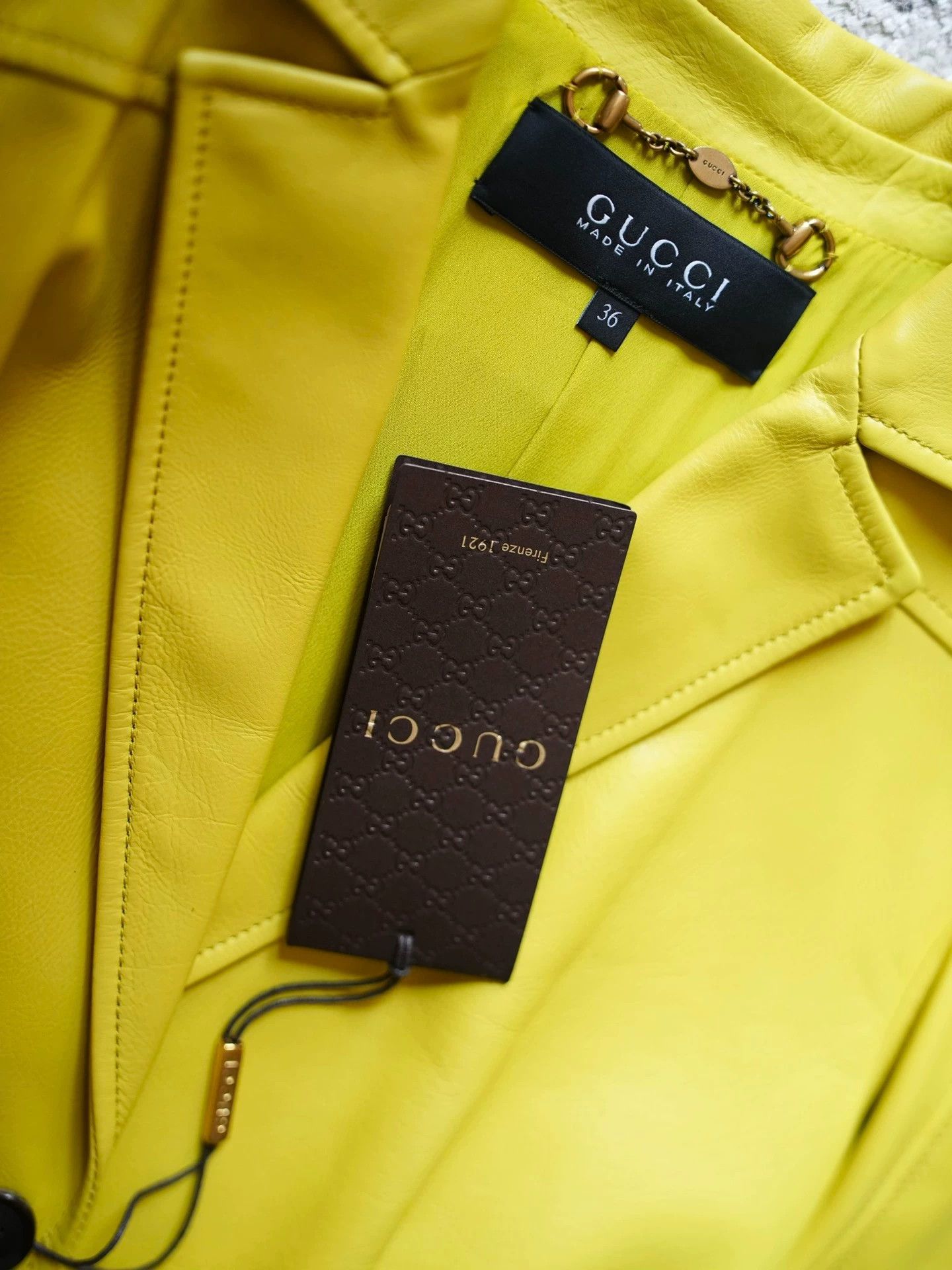 Gucci Gucci Yellow-Green LanternSleeve Leather Jacket XS/S (36) Size XS / US 0-2 / IT 36-38 - 4 Thumbnail