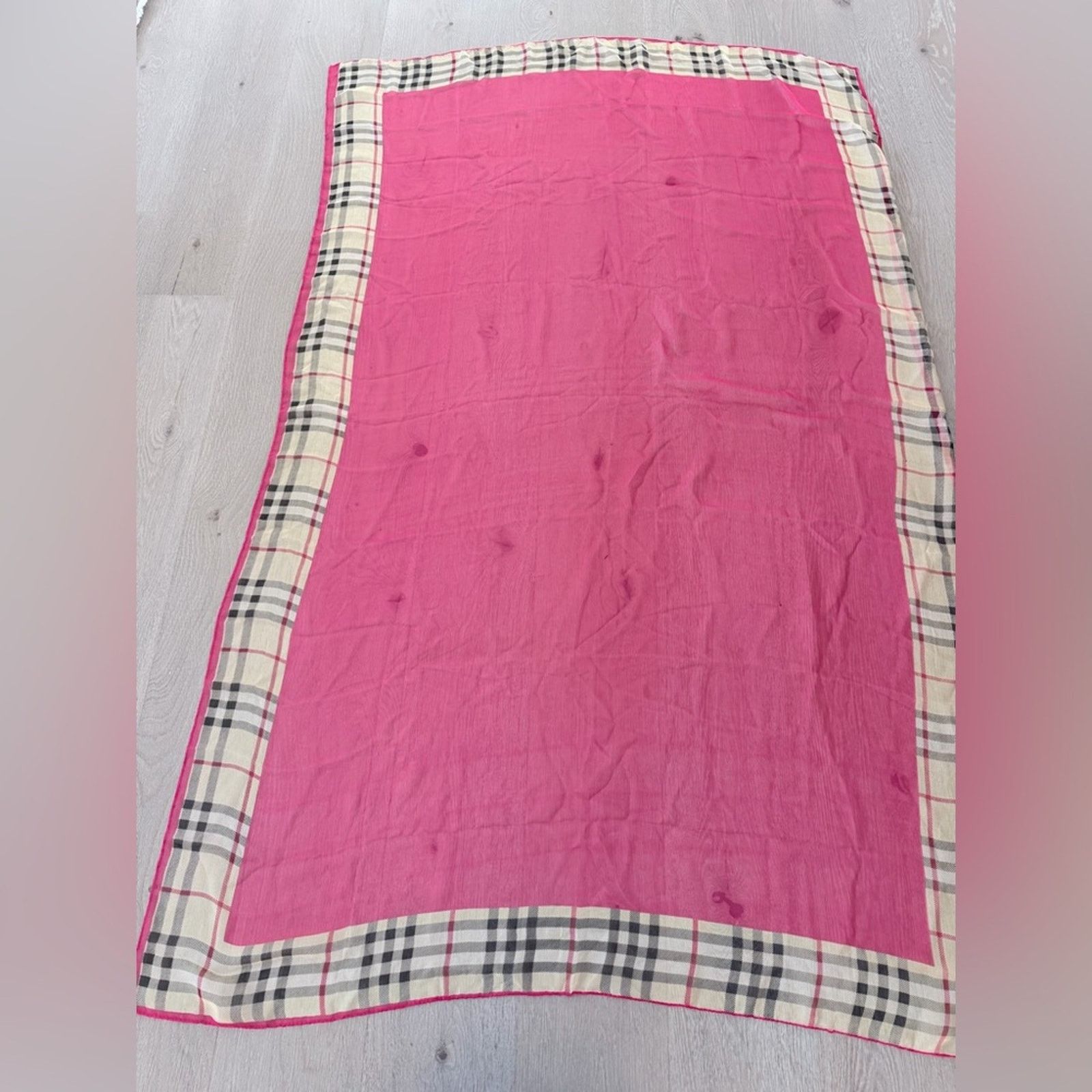 Other Pink Boho Vintage Sheer Scarf Cover up with Plaid Trim 67*42 Size ONE SIZE - 3 Thumbnail