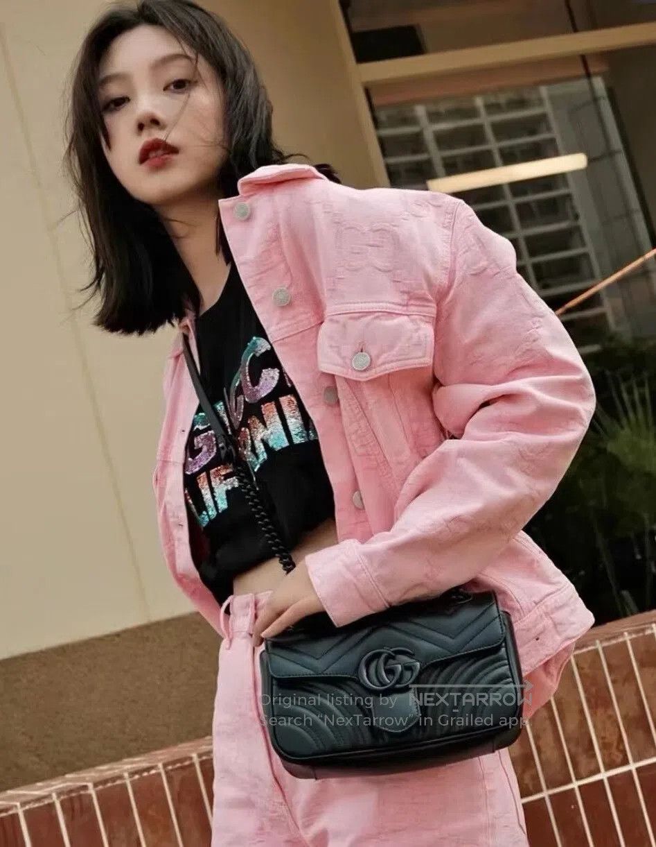 Gucci Gucci Pink Logo Print Denim Jacket. Size S / US 4 / IT 40 - 1 Thumbnail