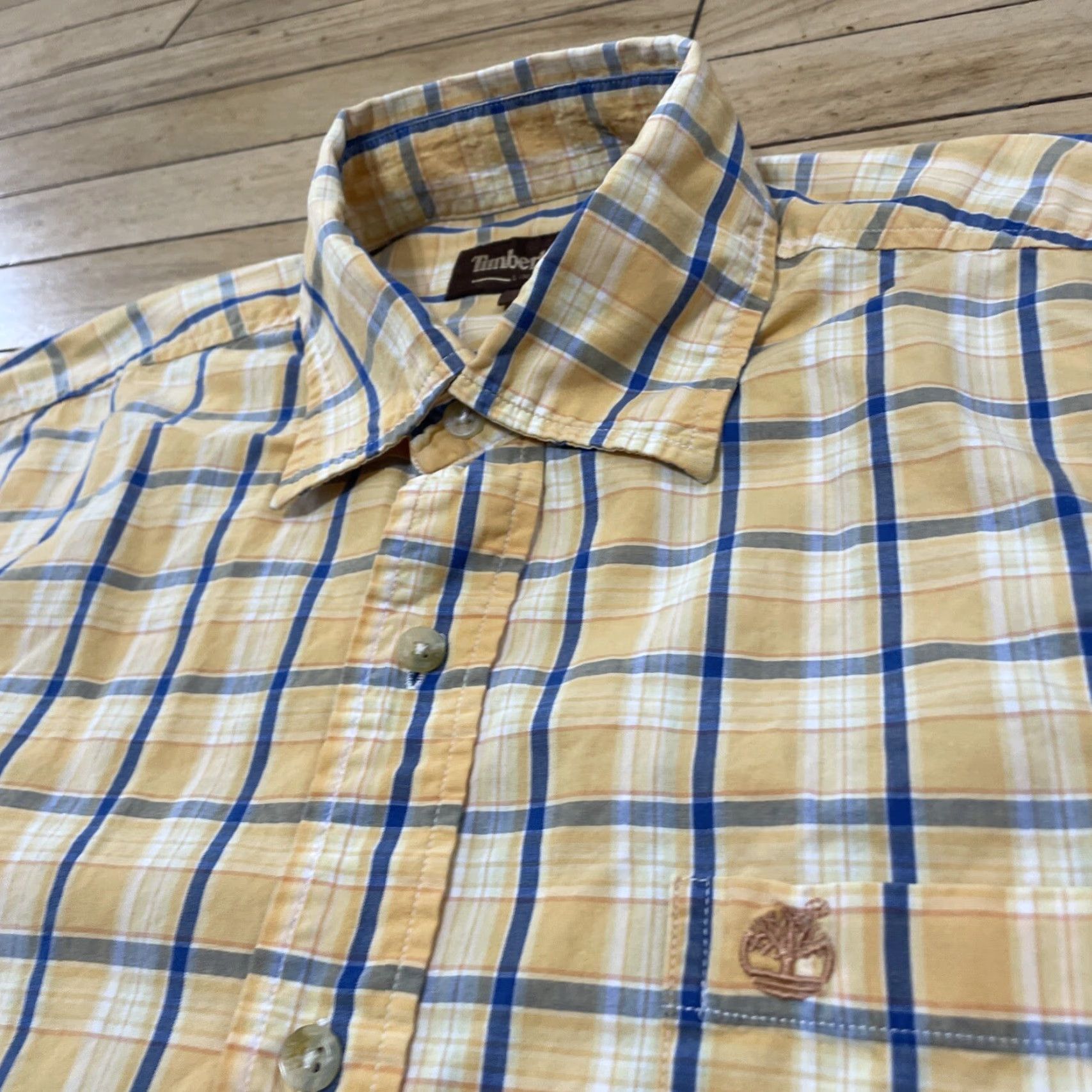 Timberland TIMBERLAND Button-Up Shirt Men L Yellow Blue Plaid Hip Hop Light Collared Shirt Size US L / EU 52-54 / 3 - 4 Thumbnail