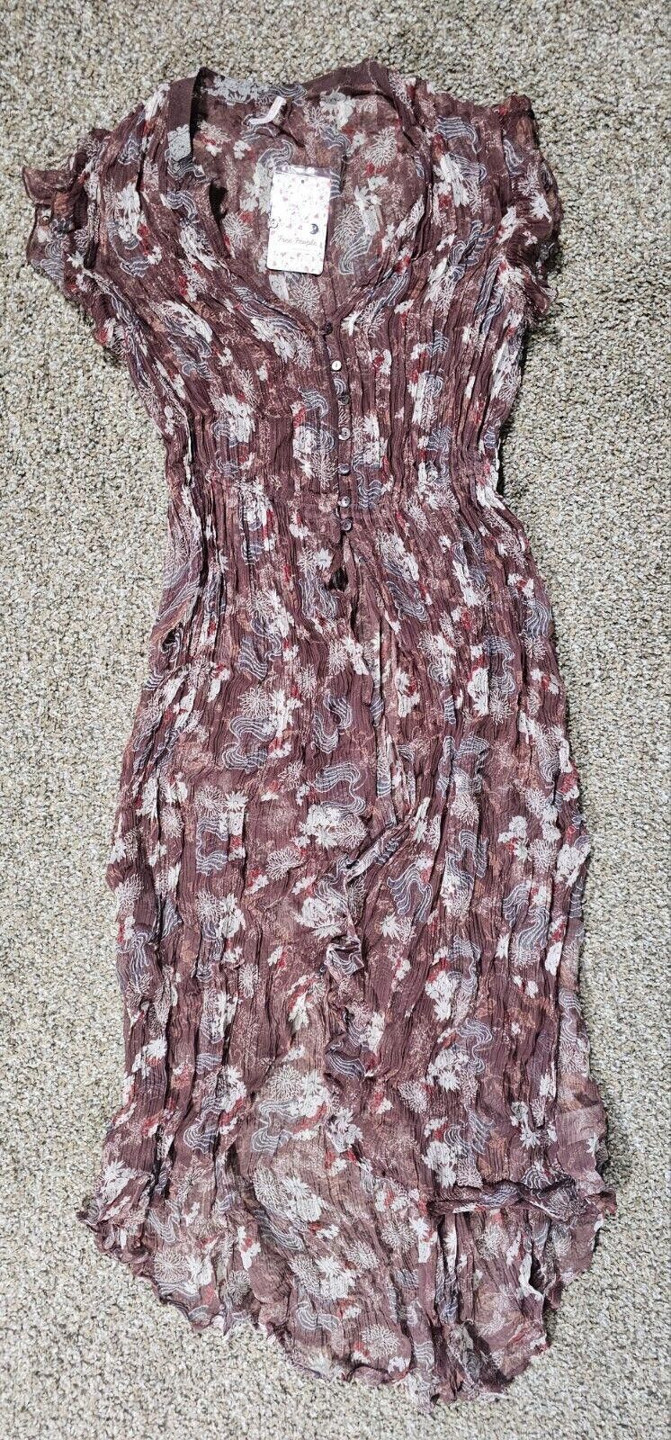 NWT Free People Brwn Feeling Groovy Sleeve Sheer Dress S NWT
