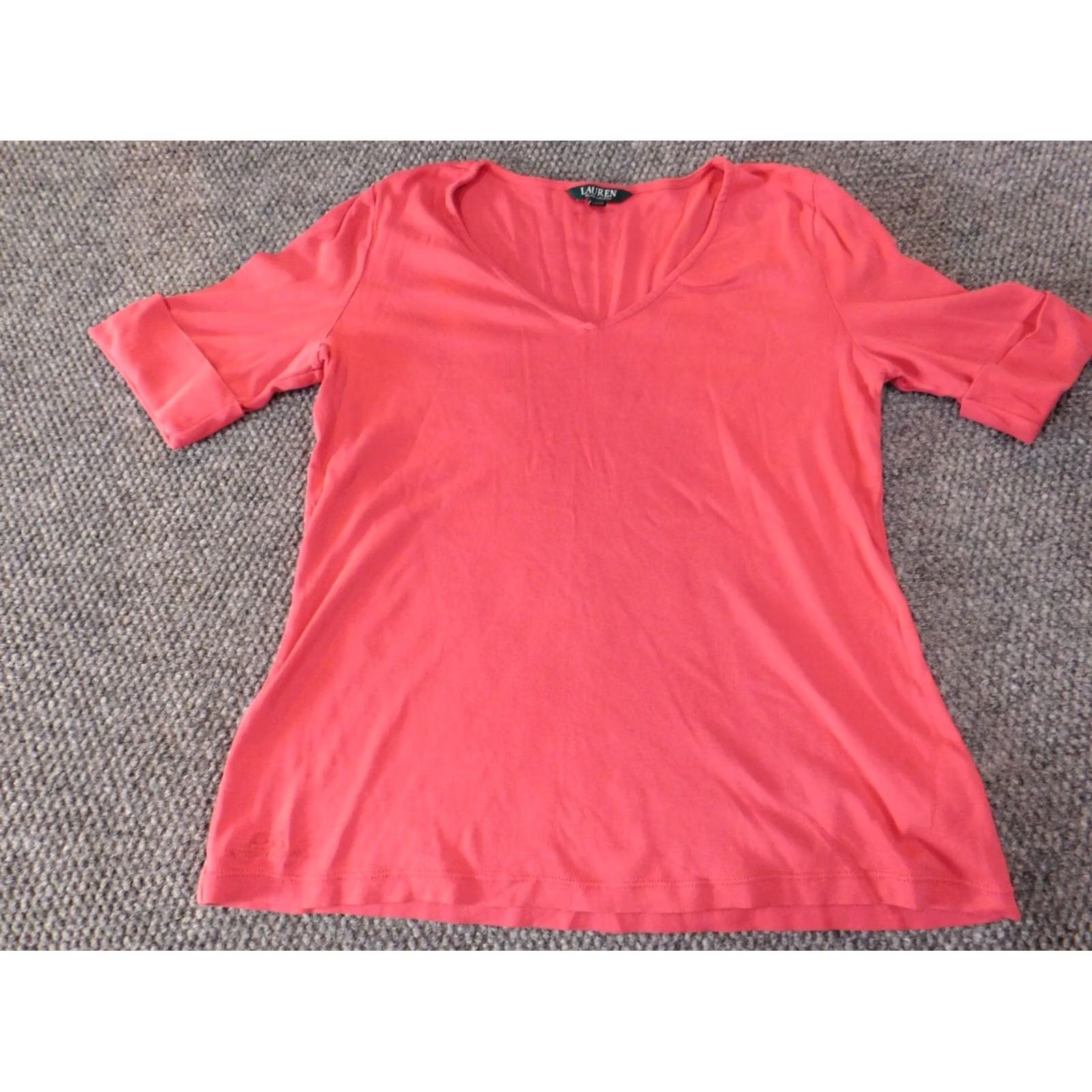 Ralph Lauren Lauren Ralph Lauren Womens Blouse L Pink Crew Neck Short Sleeve Pullover Knit 100% Cotton Casual Button Basic Classic Regular Size L / US 10 / IT 46 - 3 Thumbnail
