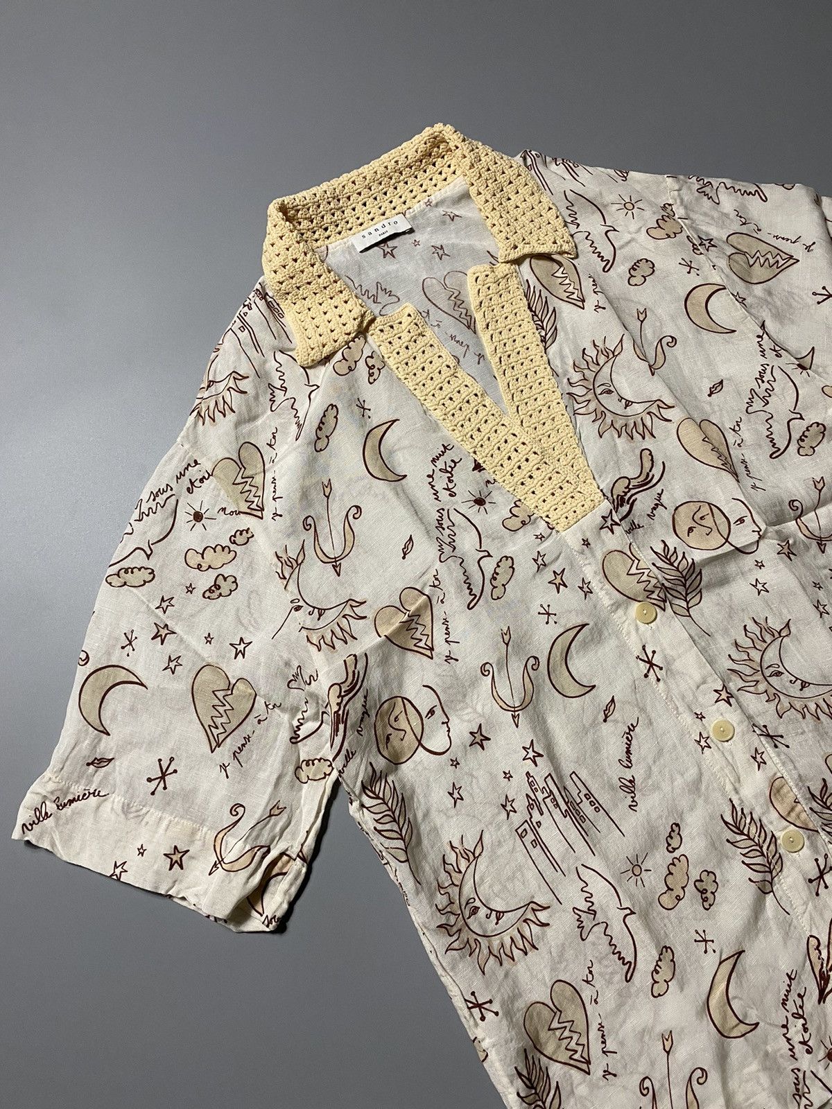 Sandro Sandro - Printed Shirt With Crochet Collar Size M / US 6-8 / IT 42-44 - 3 Thumbnail