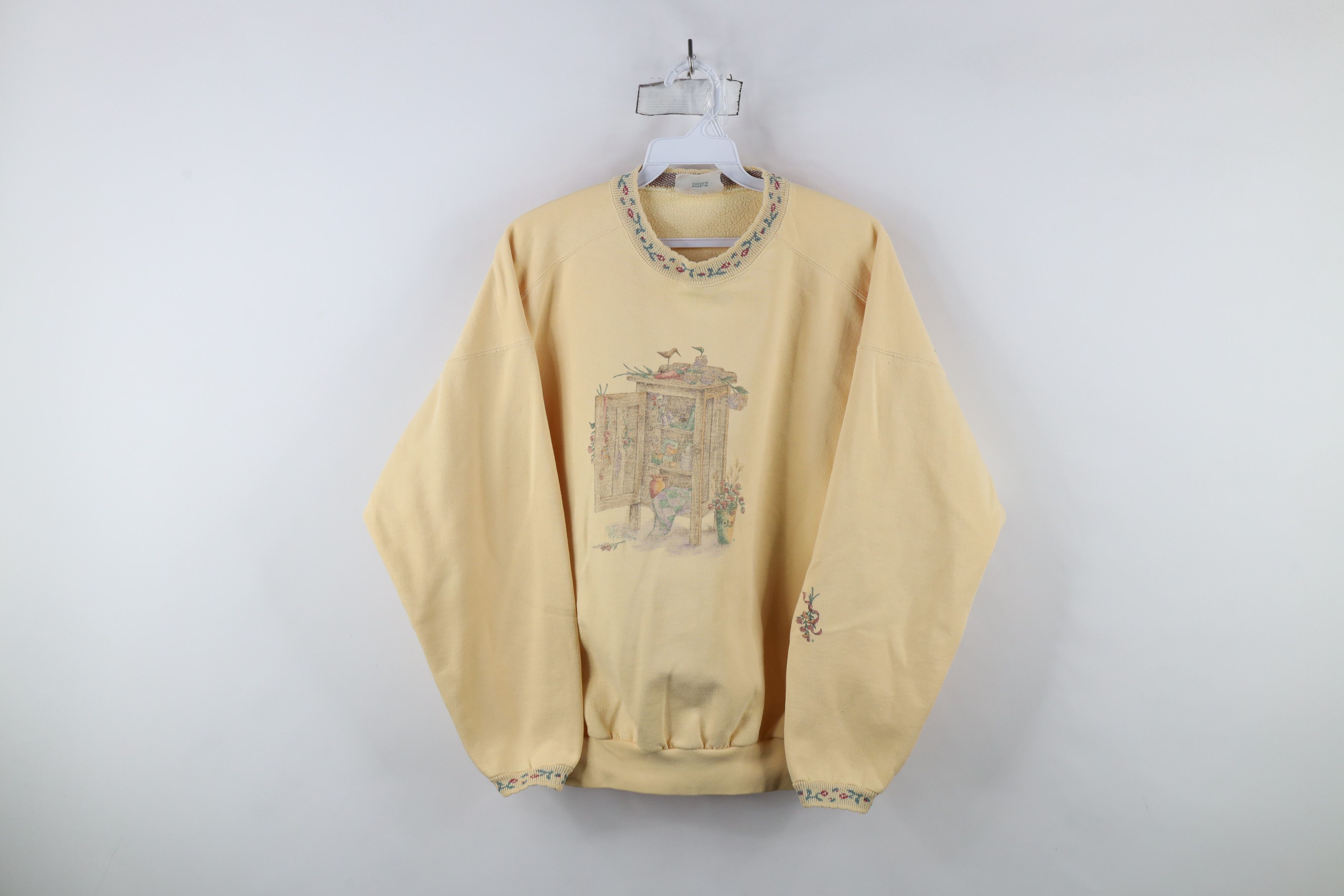 Vintage Vintage 90s Country Primitive Flower Sweatshirt Yellow Size L / US 10 / IT 46 - 1 Thumbnail