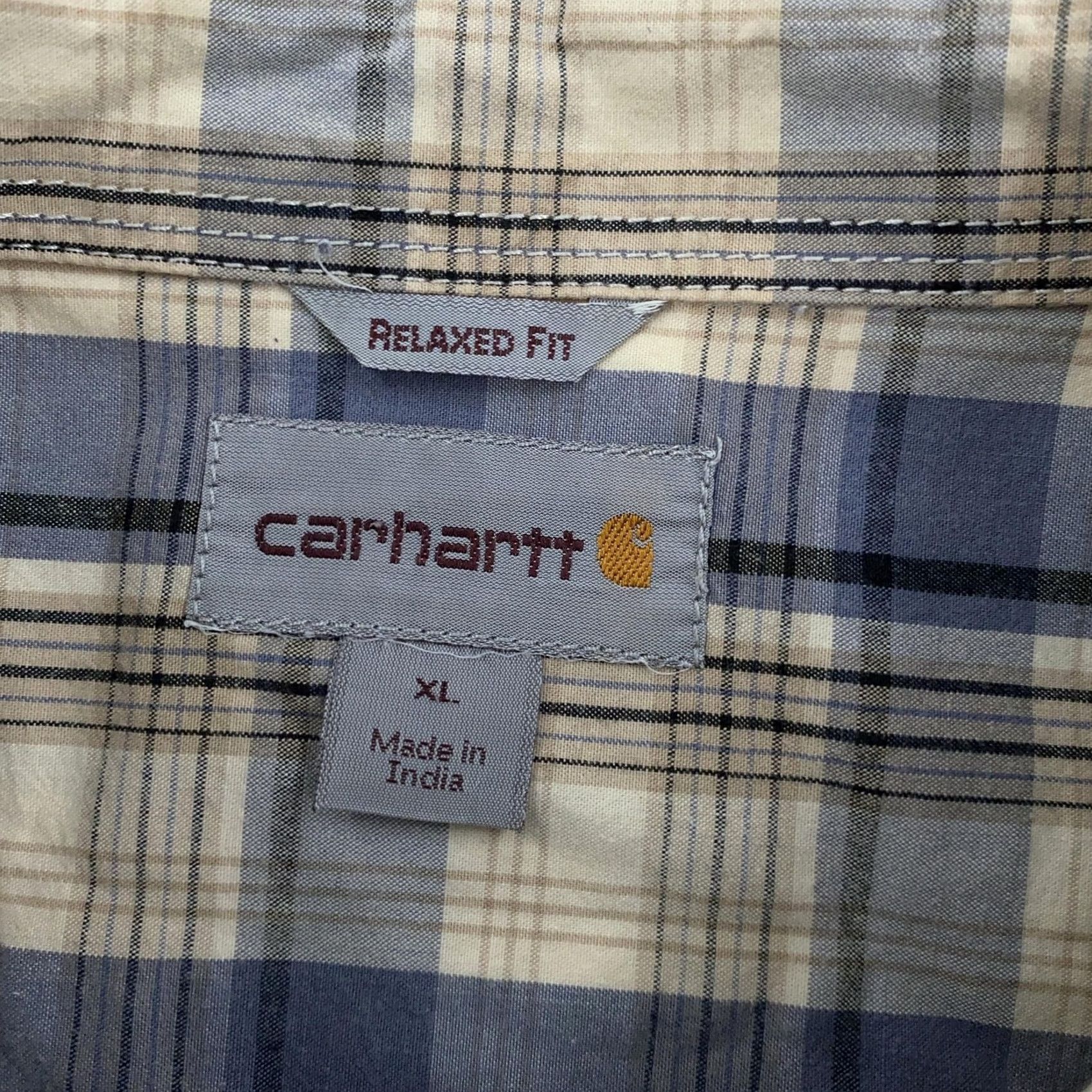 Carhartt Carhartt Shirt Mens XL Blue Essential Plaid Short Sleeve Relaxed Fit Cotton Shirt Mens XL Blue Plaid Short Sleeve Button-Up Classic Comfort Size US XL / EU 56 / 4 - 7 Thumbnail