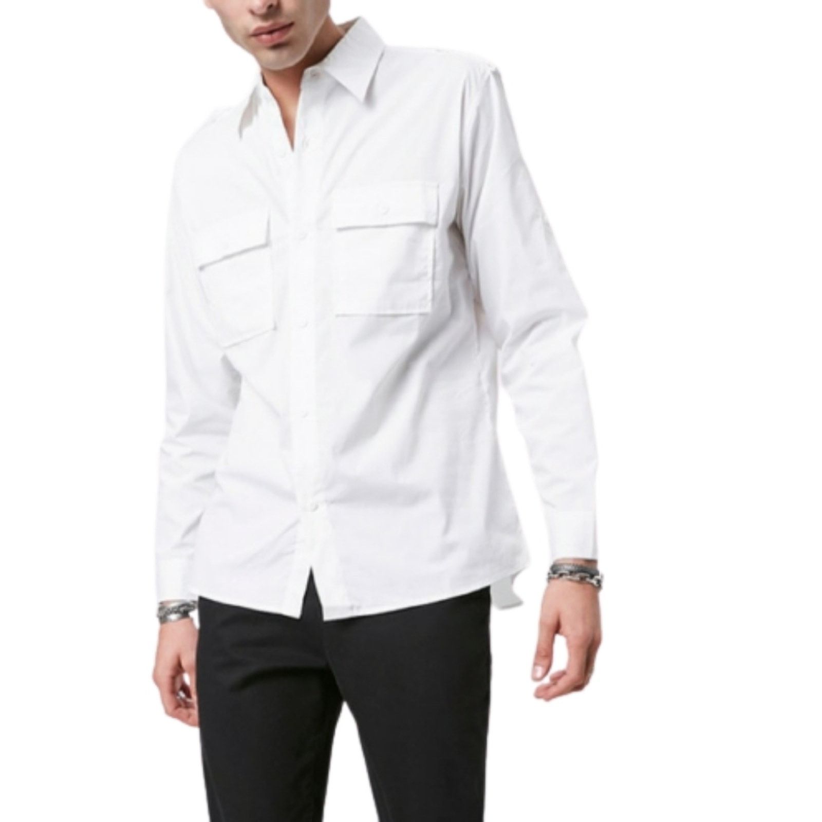 Other WHITE ☆ FRONT FLAP POCKET ☆ EPILET SHOULDER SHIRT ☆ XL Size US XL / EU 56 / 4 - 2 Thumbnail